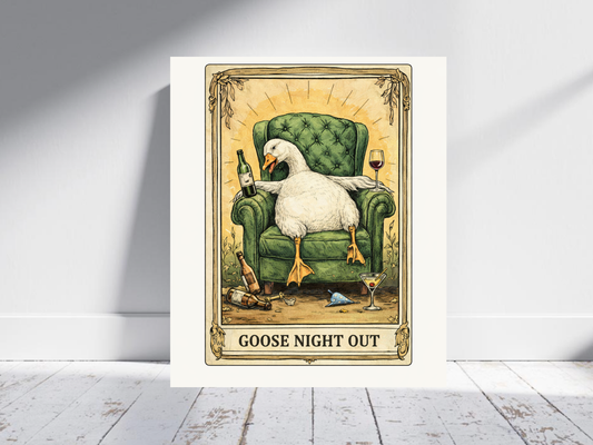 Tarot Goose Print, Goose Night Out Cute Goose Illustration Bar Cart Decorations Funny Goose Poster Cute Tarot Poster Girls Night Out Poster