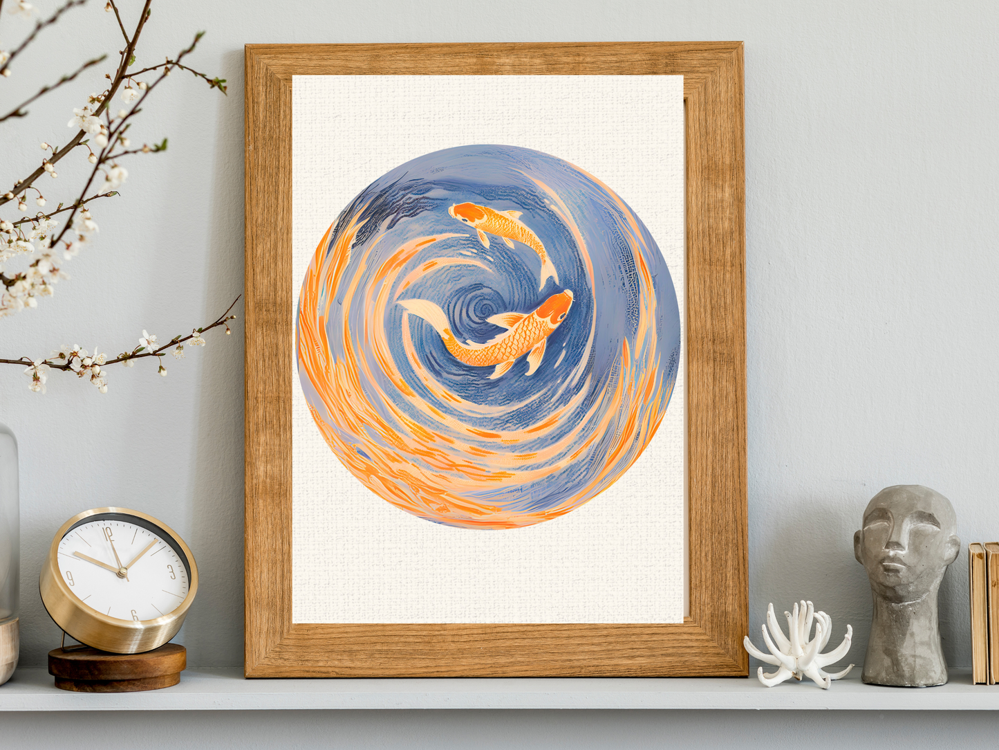 Koi Fish Chinoiserie Poster, Rolled Posters | Blue Coastal Wall Art