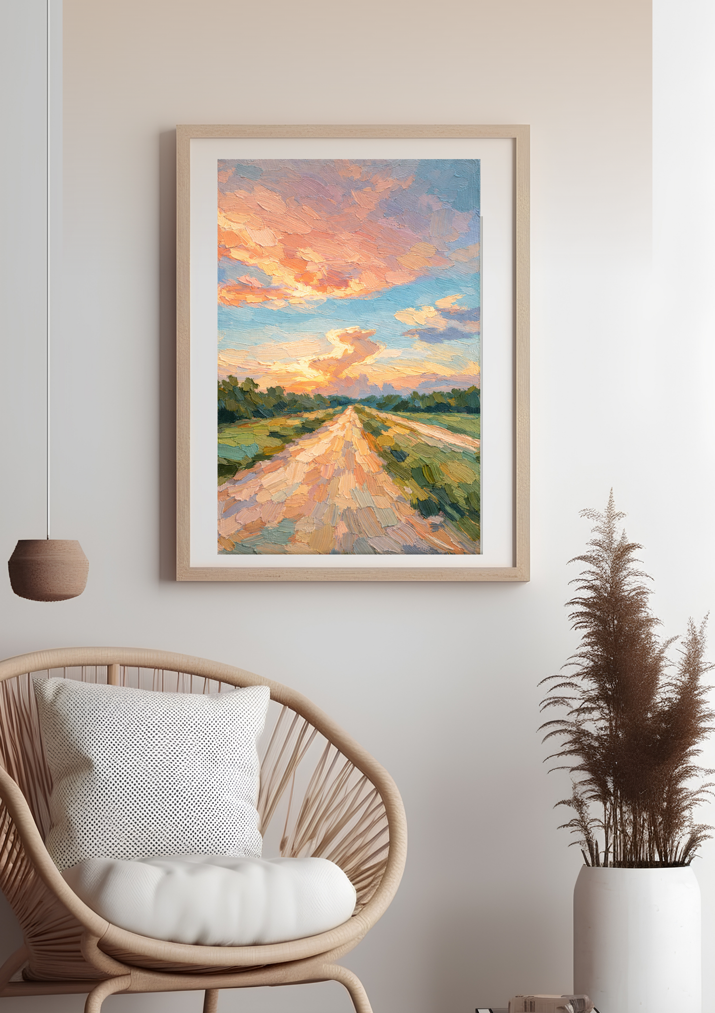 Quiet Road Sunset Art Print Rolled Poster, Artful Sunset Print, Decorating Farmhouse, Modern Ranch Decor, Texas Hill Country