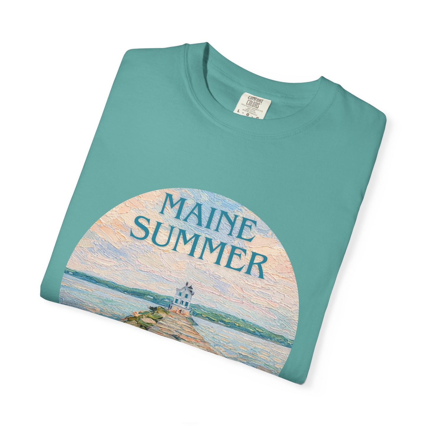 Pastel Coastal Lighthouse Graphic T-Shirt – Aesthetic Beach Scene Art Tee for Ocean Lovers