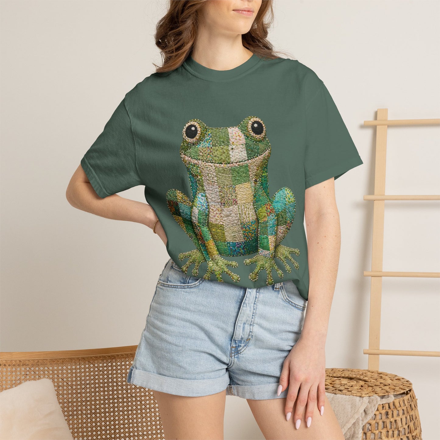 Faux Quilted Frog Shirt T-Shirt, Comfort Colors Printed Frog Tee, Cute Frog Shirt, Funny Frog Tee, Frog Lover Gift