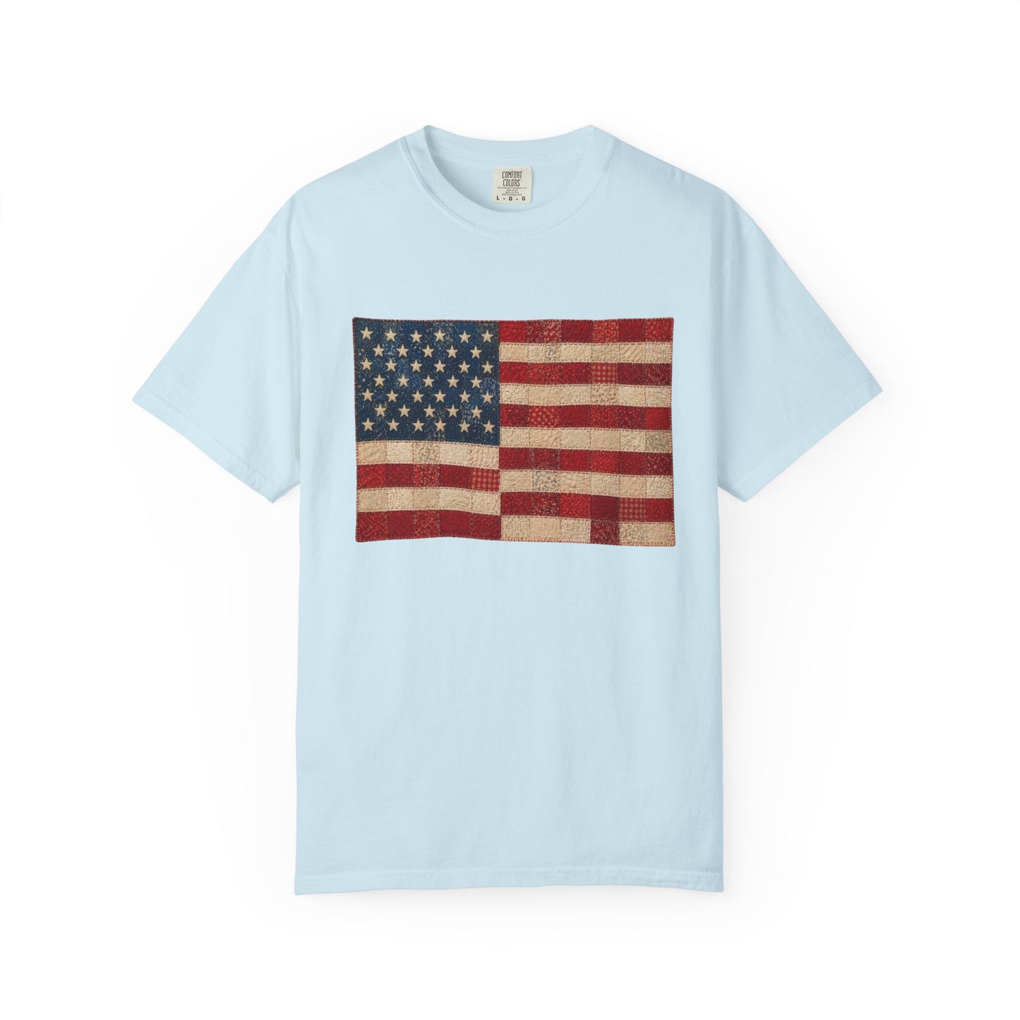 Comfort Colors Printed Faux Quilted Flag Shirt USA Graphic Shirt Red White Blue Tee America 250 Shirt