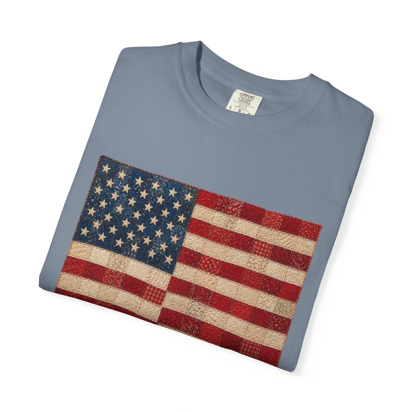 Comfort Colors Printed Faux Quilted Flag Shirt USA Graphic Shirt Red White Blue Tee America 250 Shirt