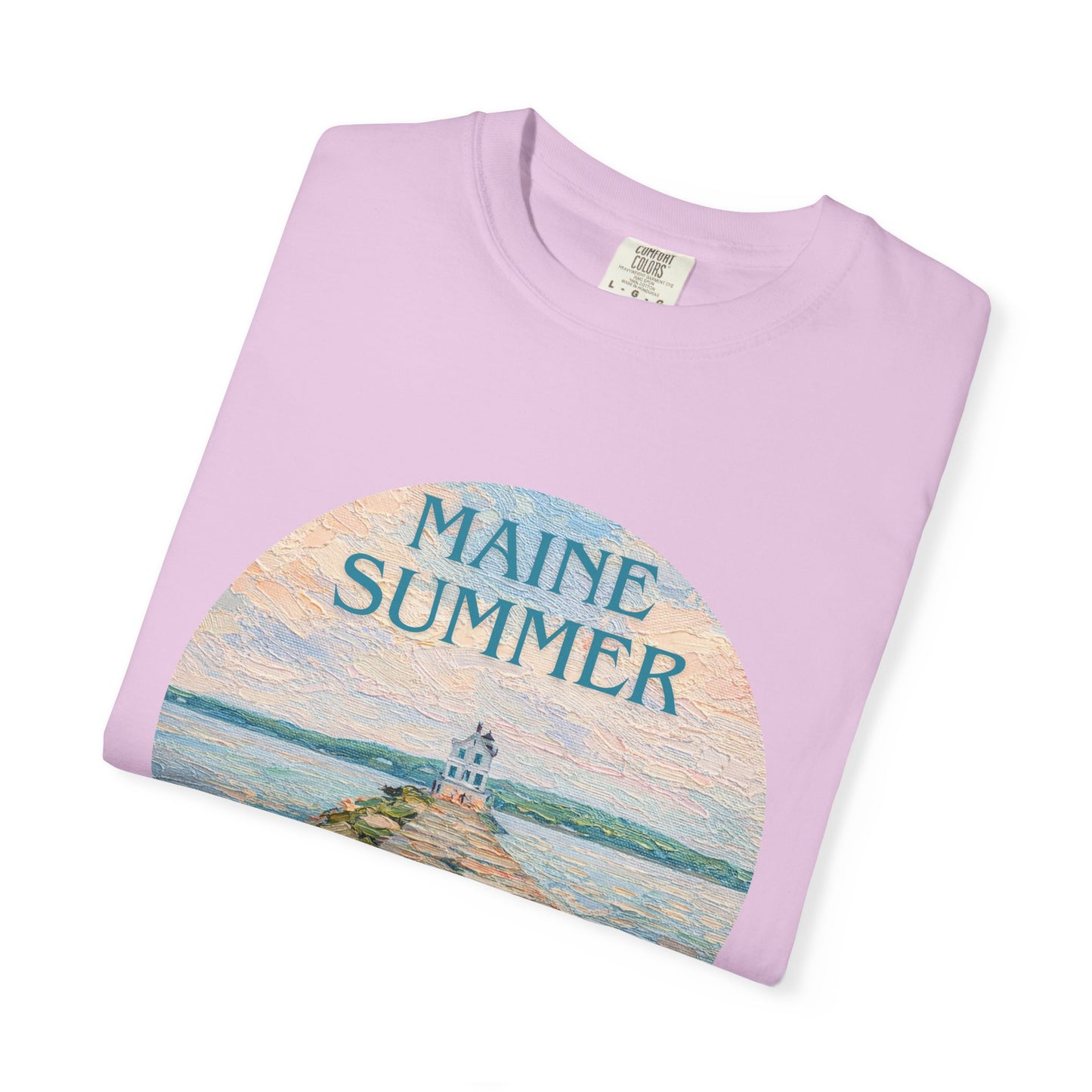 Pastel Coastal Lighthouse Graphic T-Shirt – Aesthetic Beach Scene Art Tee for Ocean Lovers