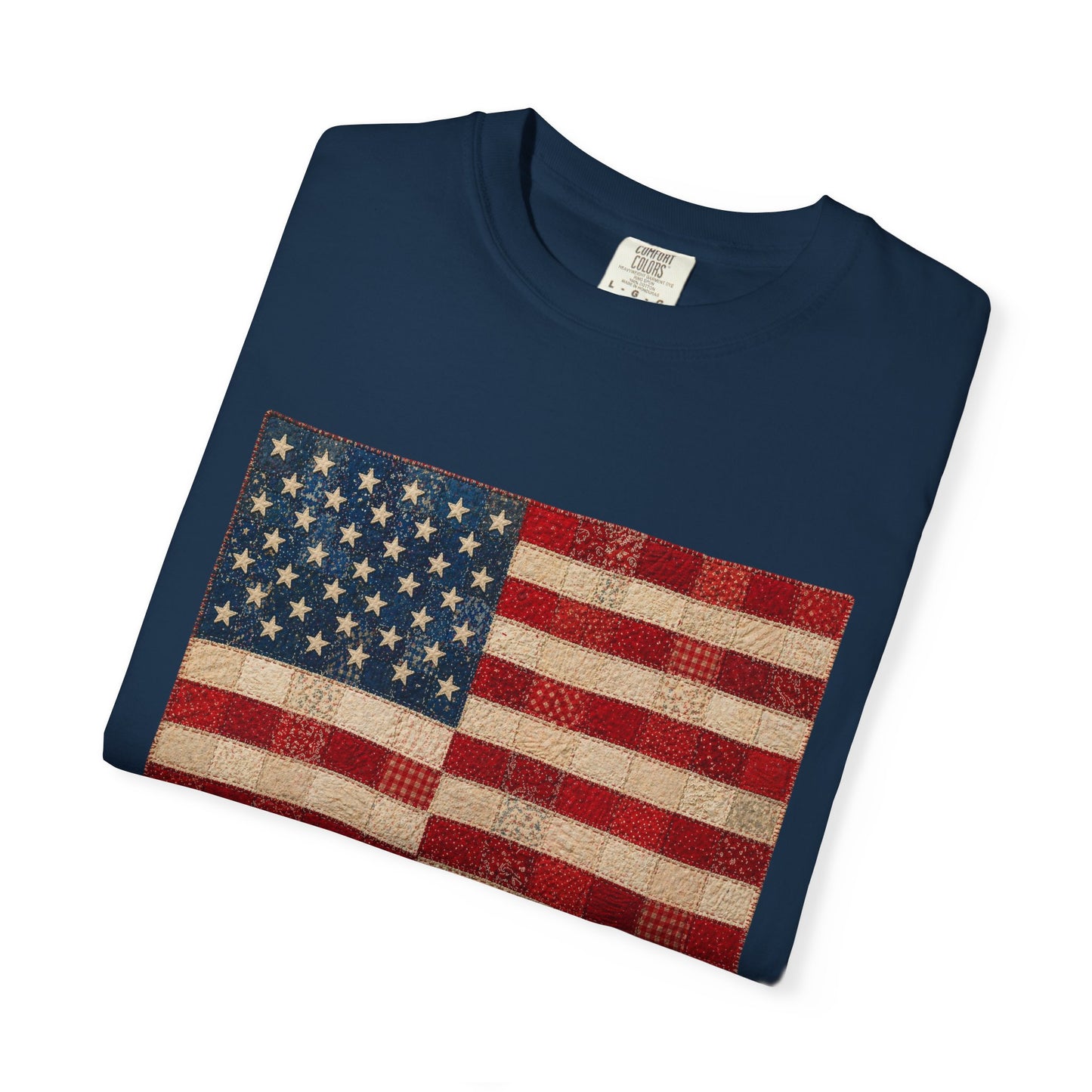 Comfort Colors Printed Faux Quilted Flag Shirt USA Graphic Shirt Red White Blue Tee America 250 Shirt