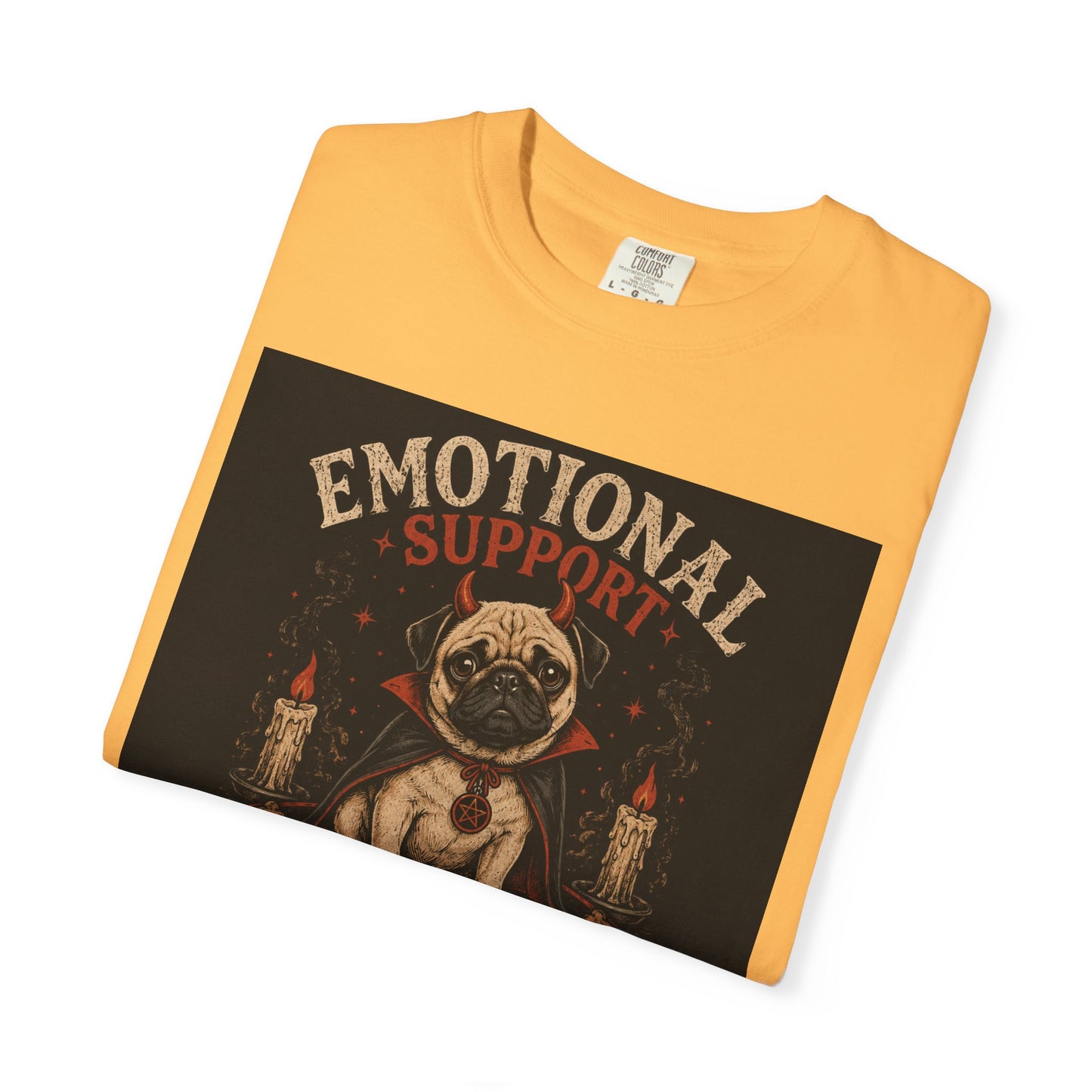 Emotional Support Demon Pug Tee | Funny Halloween Shirt for Dog Lovers | Cute Goth Devil Pug T-Shirt | Spooky Season Graphic Tee