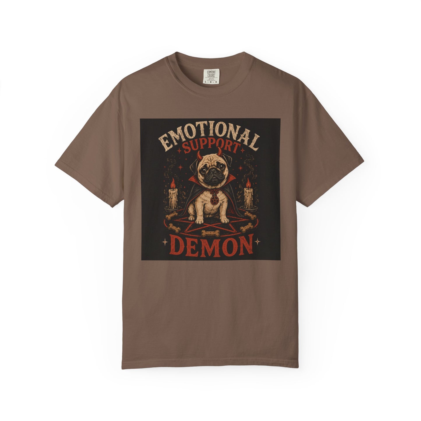 Emotional Support Demon Pug Tee | Funny Halloween Shirt for Dog Lovers | Cute Goth Devil Pug T-Shirt | Spooky Season Graphic Tee