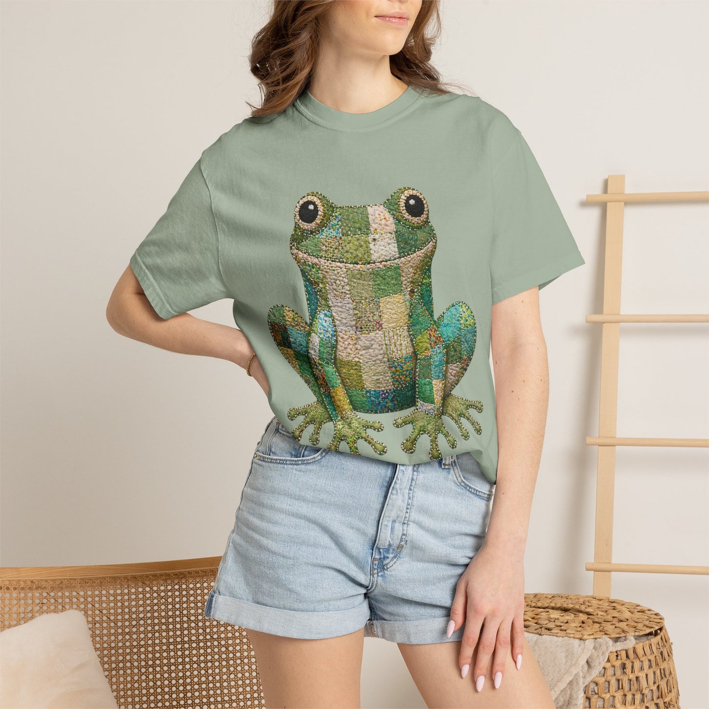 Faux Quilted Frog Shirt T-Shirt, Comfort Colors Printed Frog Tee, Cute Frog Shirt, Funny Frog Tee, Frog Lover Gift