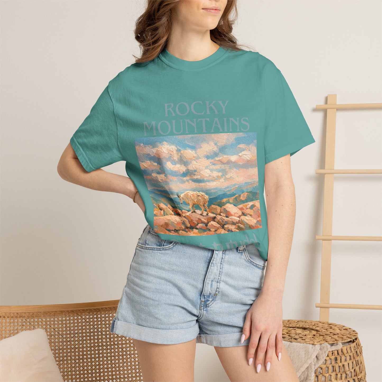 Rocky Mountains Goat-titude T-Shirt | Mountain Goat Illustration