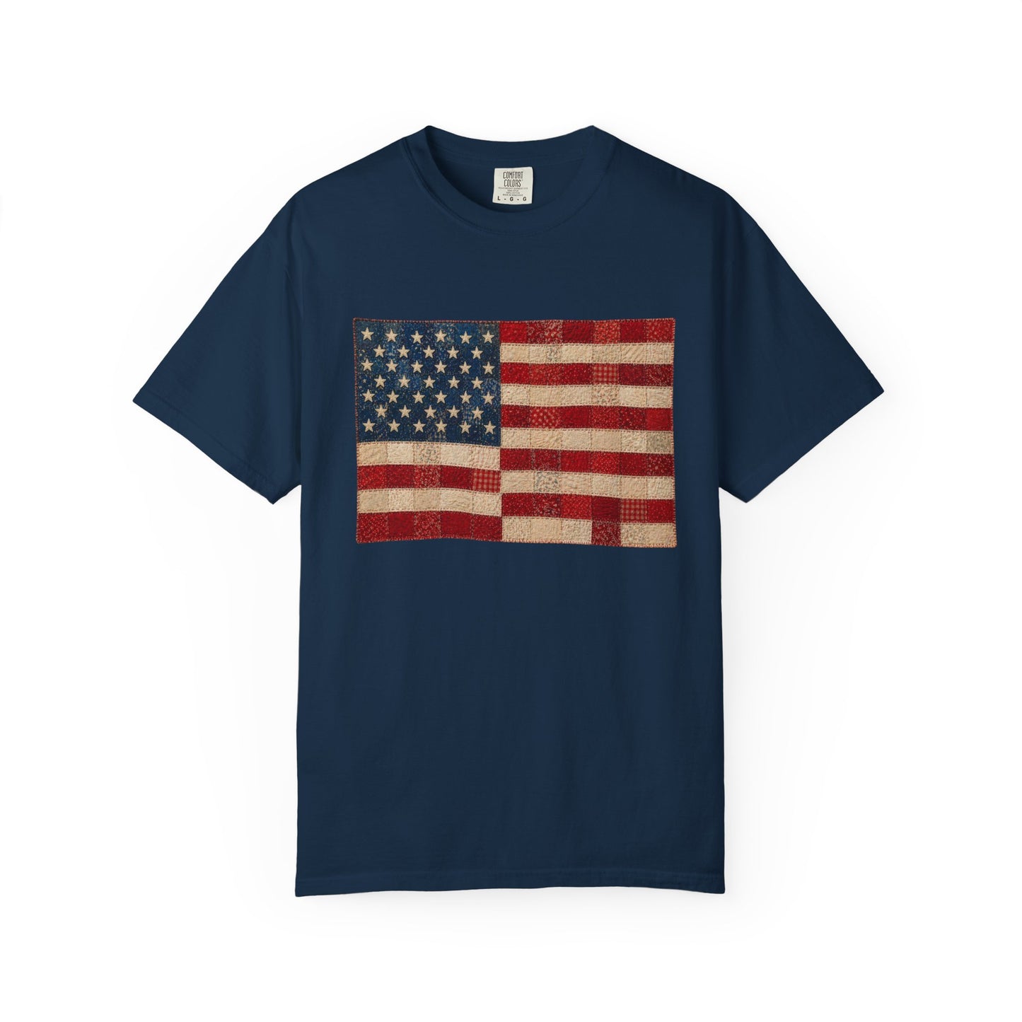 Comfort Colors Printed Faux Quilted Flag Shirt USA Graphic Shirt Red White Blue Tee America 250 Shirt