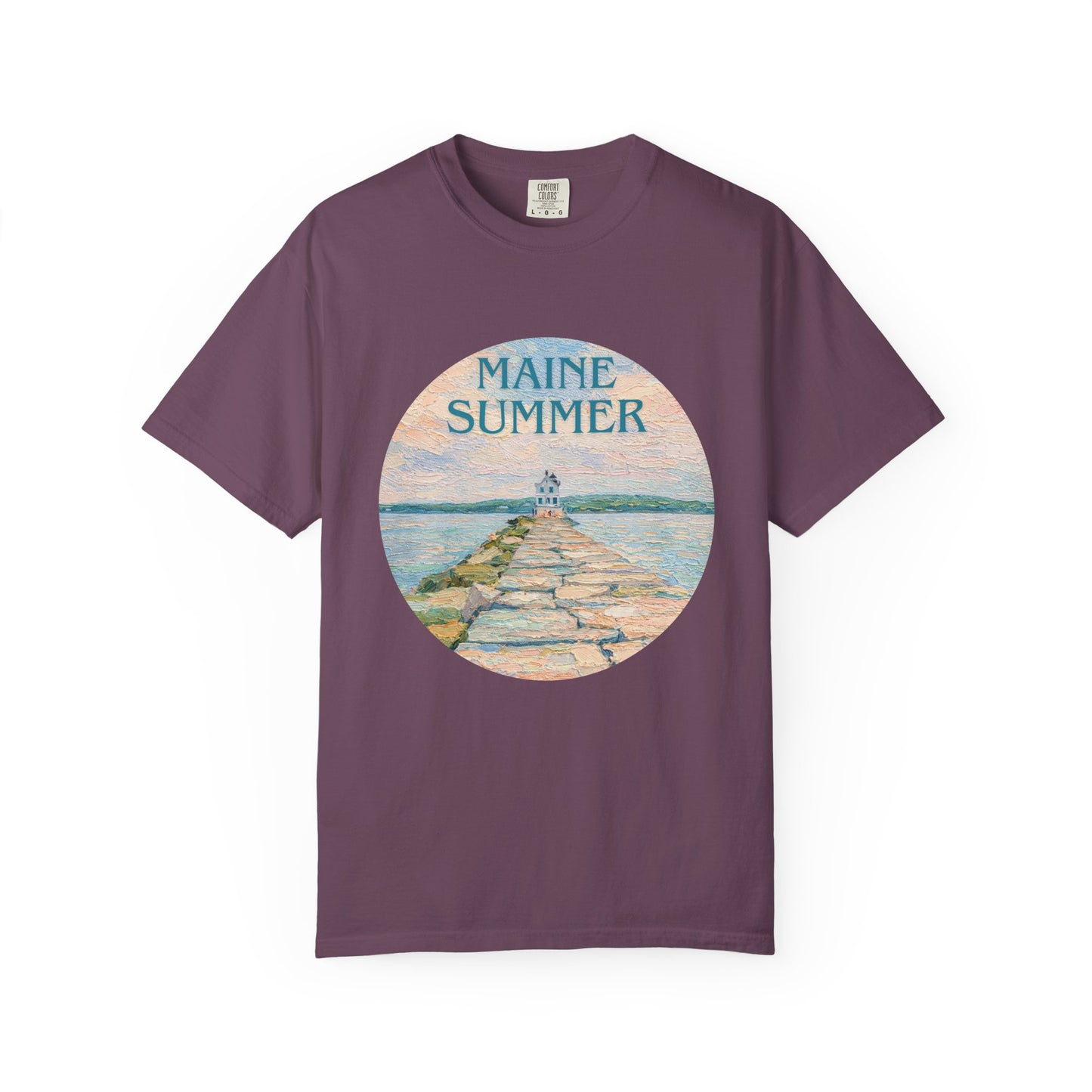Pastel Coastal Lighthouse Graphic T-Shirt – Aesthetic Beach Scene Art Tee for Ocean Lovers
