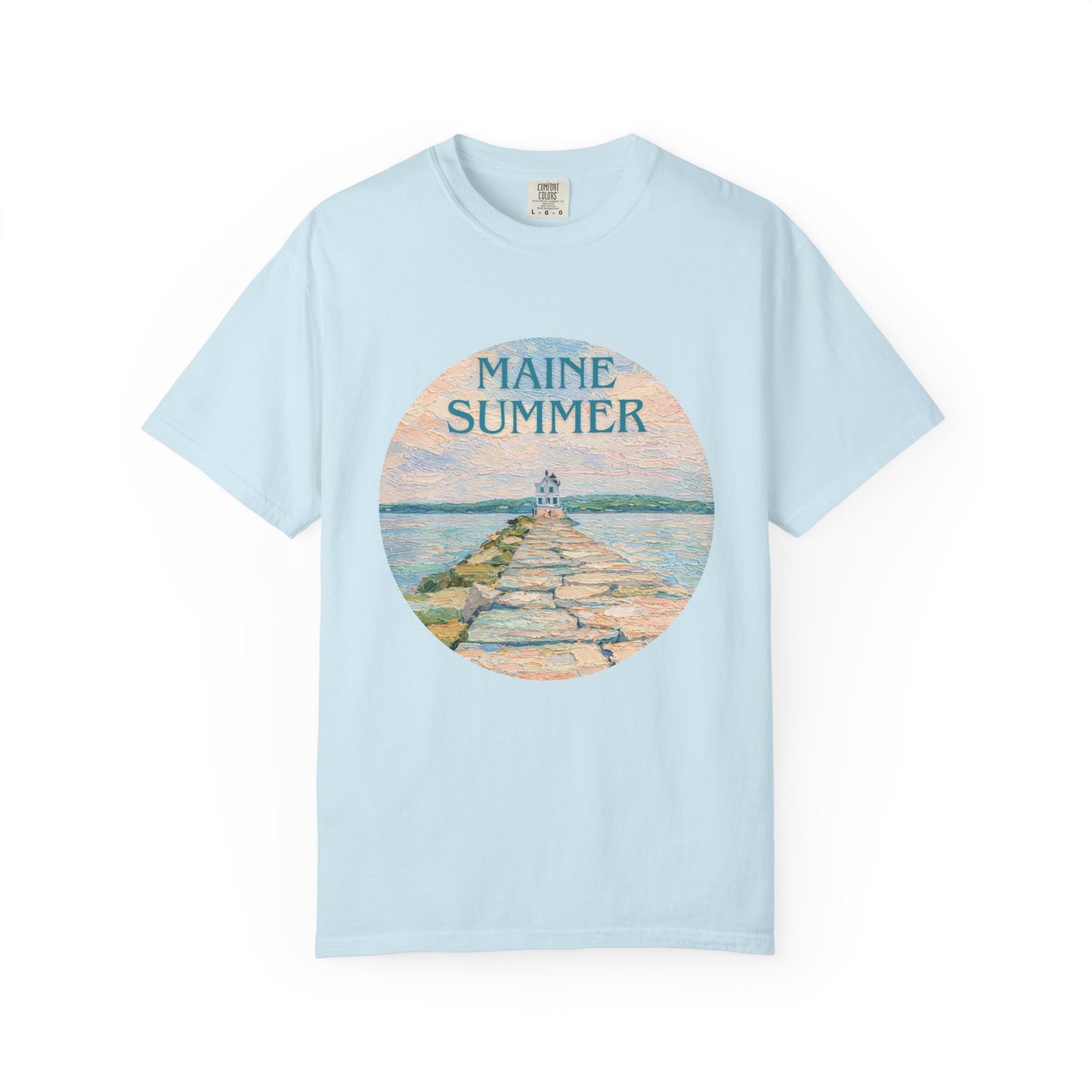 Pastel Coastal Lighthouse Graphic T-Shirt – Aesthetic Beach Scene Art Tee for Ocean Lovers