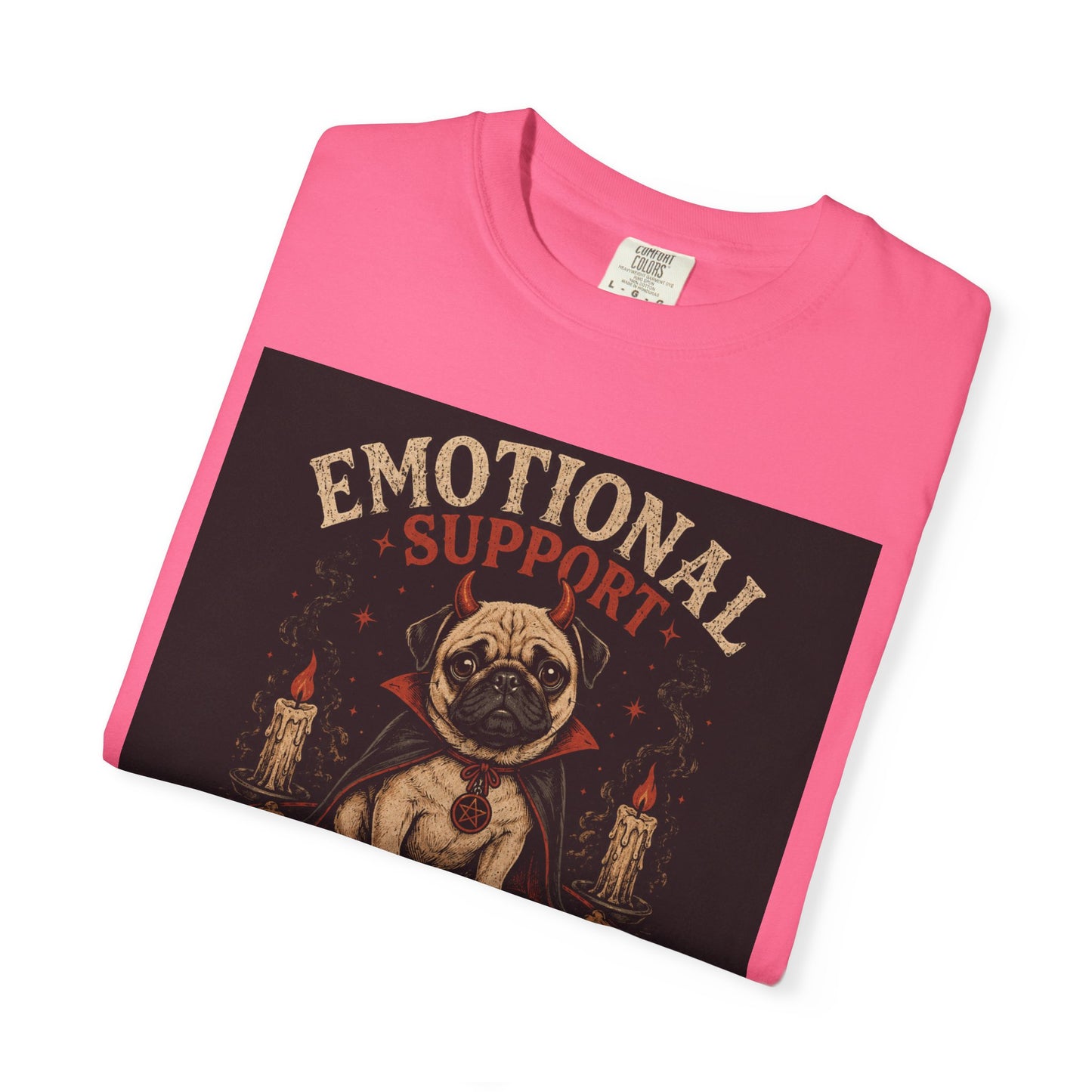 Emotional Support Demon Pug Tee | Funny Halloween Shirt for Dog Lovers | Cute Goth Devil Pug T-Shirt | Spooky Season Graphic Tee