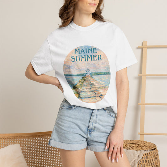 Pastel Coastal Lighthouse Graphic T-Shirt – Aesthetic Beach Scene Art Tee for Ocean Lovers