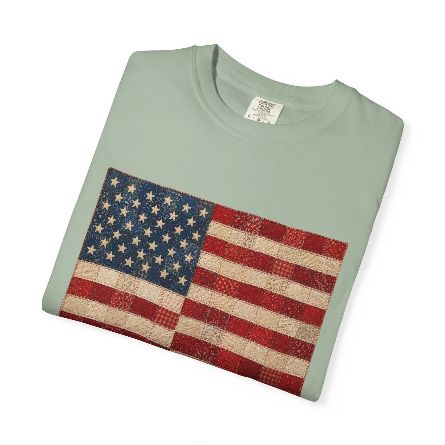 Comfort Colors Printed Faux Quilted Flag Shirt USA Graphic Shirt Red White Blue Tee America 250 Shirt
