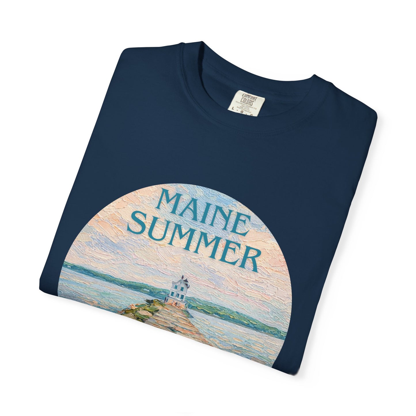Pastel Coastal Lighthouse Graphic T-Shirt – Aesthetic Beach Scene Art Tee for Ocean Lovers