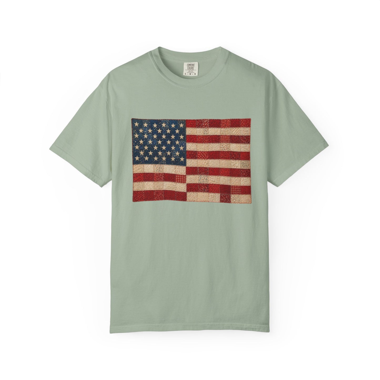 Comfort Colors Printed Faux Quilted Flag Shirt USA Graphic Shirt Red White Blue Tee America 250 Shirt