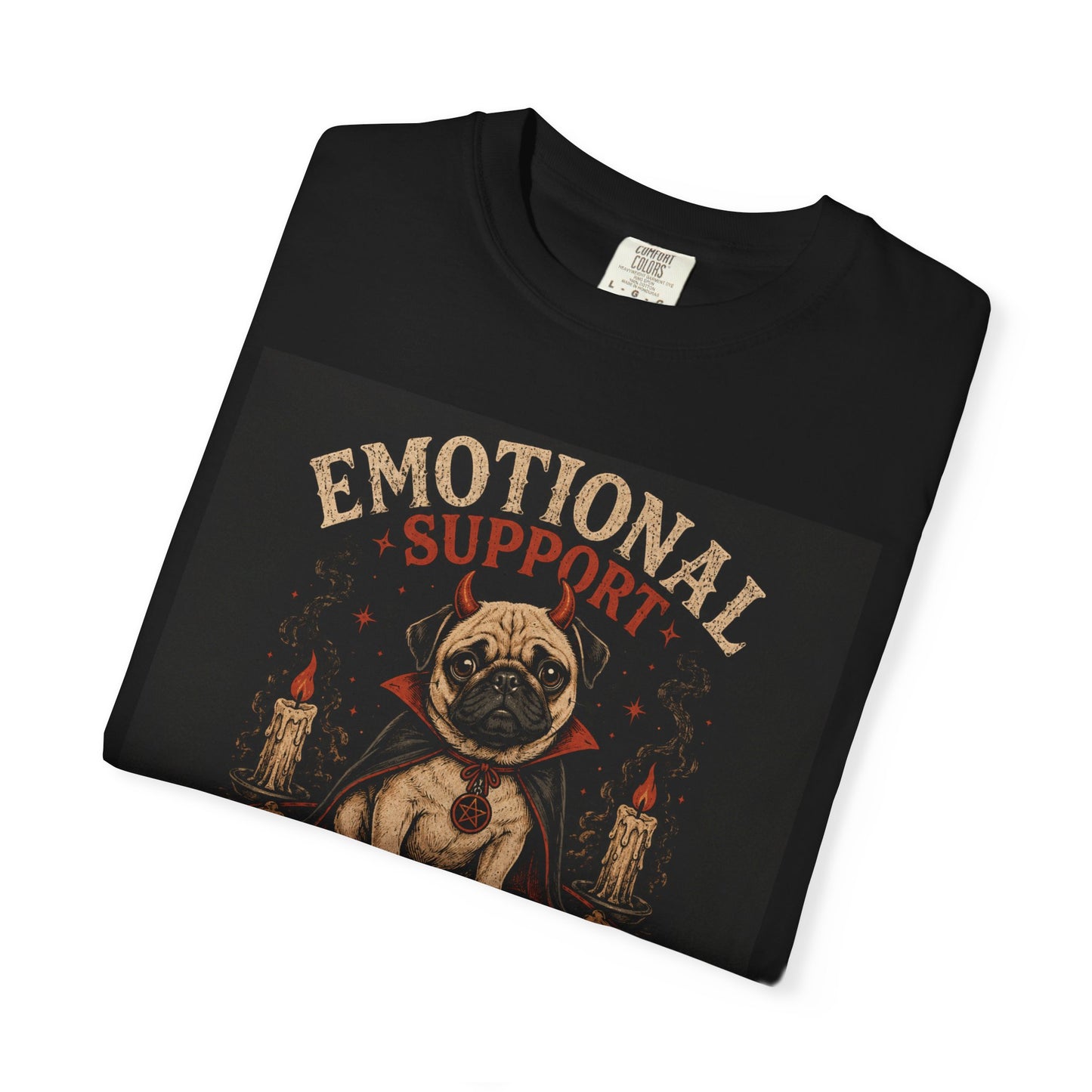 Emotional Support Demon Pug Tee | Funny Halloween Shirt for Dog Lovers | Cute Goth Devil Pug T-Shirt | Spooky Season Graphic Tee