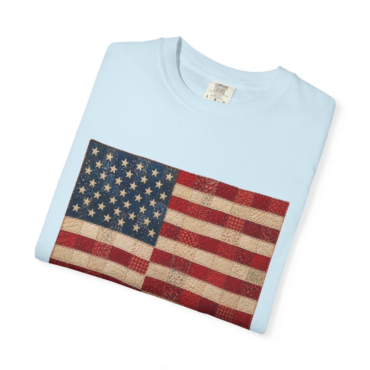 Comfort Colors Printed Faux Quilted Flag Shirt USA Graphic Shirt Red White Blue Tee America 250 Shirt