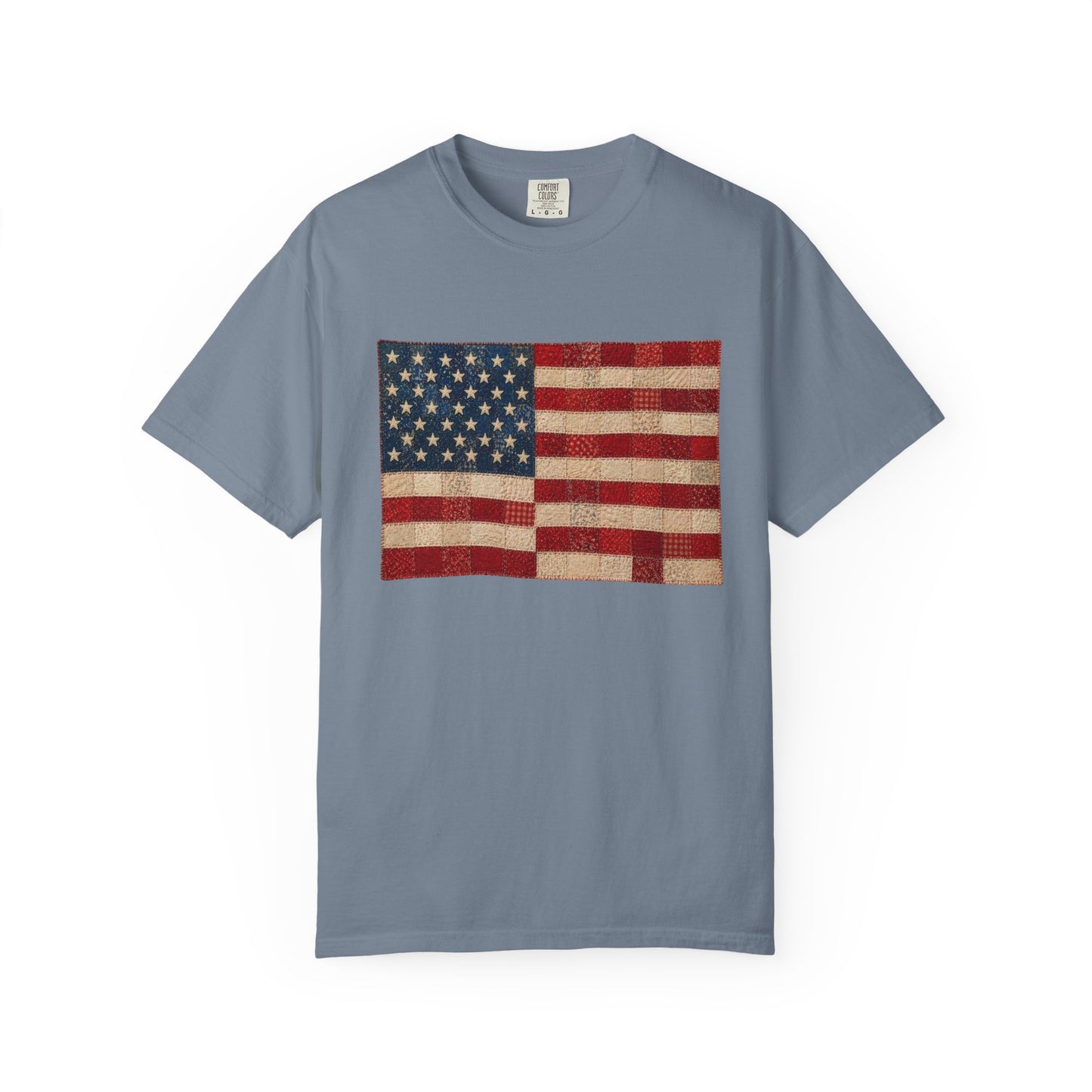Comfort Colors Printed Faux Quilted Flag Shirt USA Graphic Shirt Red White Blue Tee America 250 Shirt