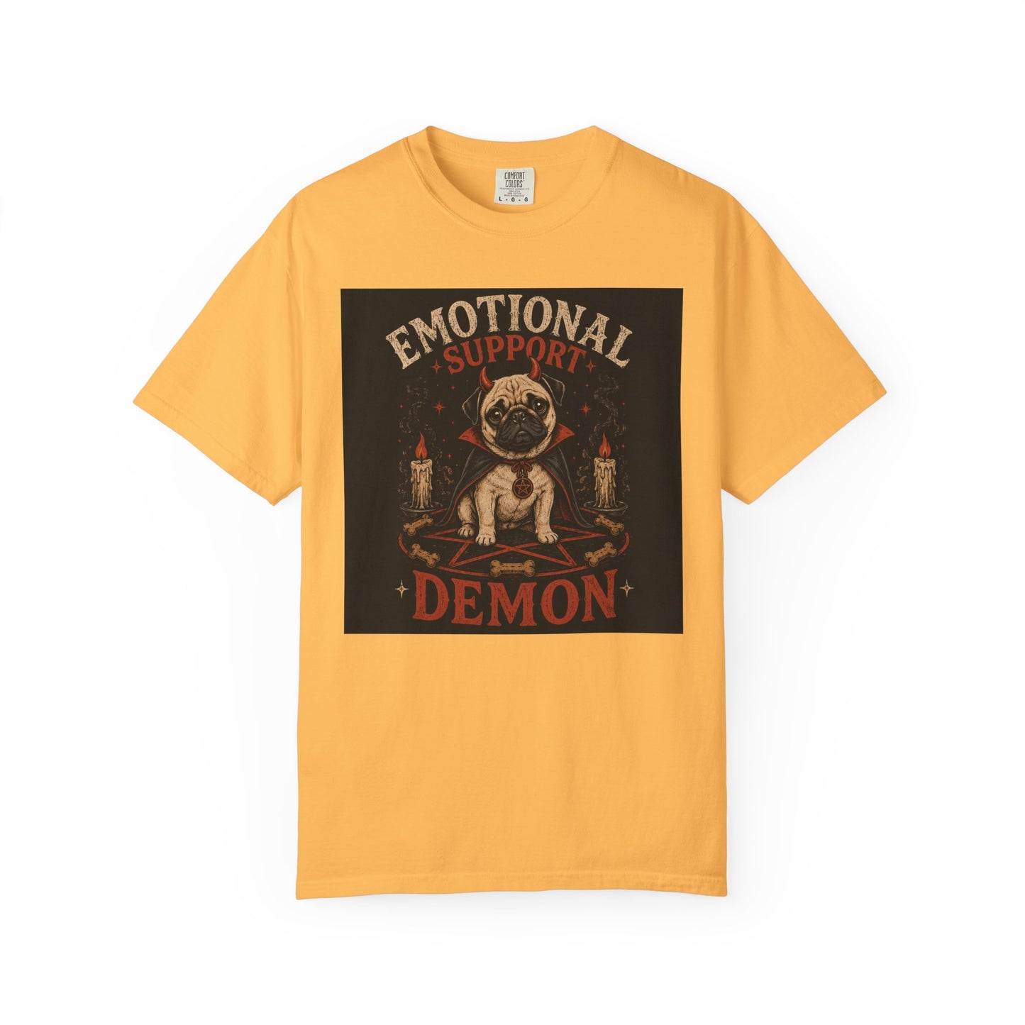 Emotional Support Demon Pug Tee | Funny Halloween Shirt for Dog Lovers | Cute Goth Devil Pug T-Shirt | Spooky Season Graphic Tee