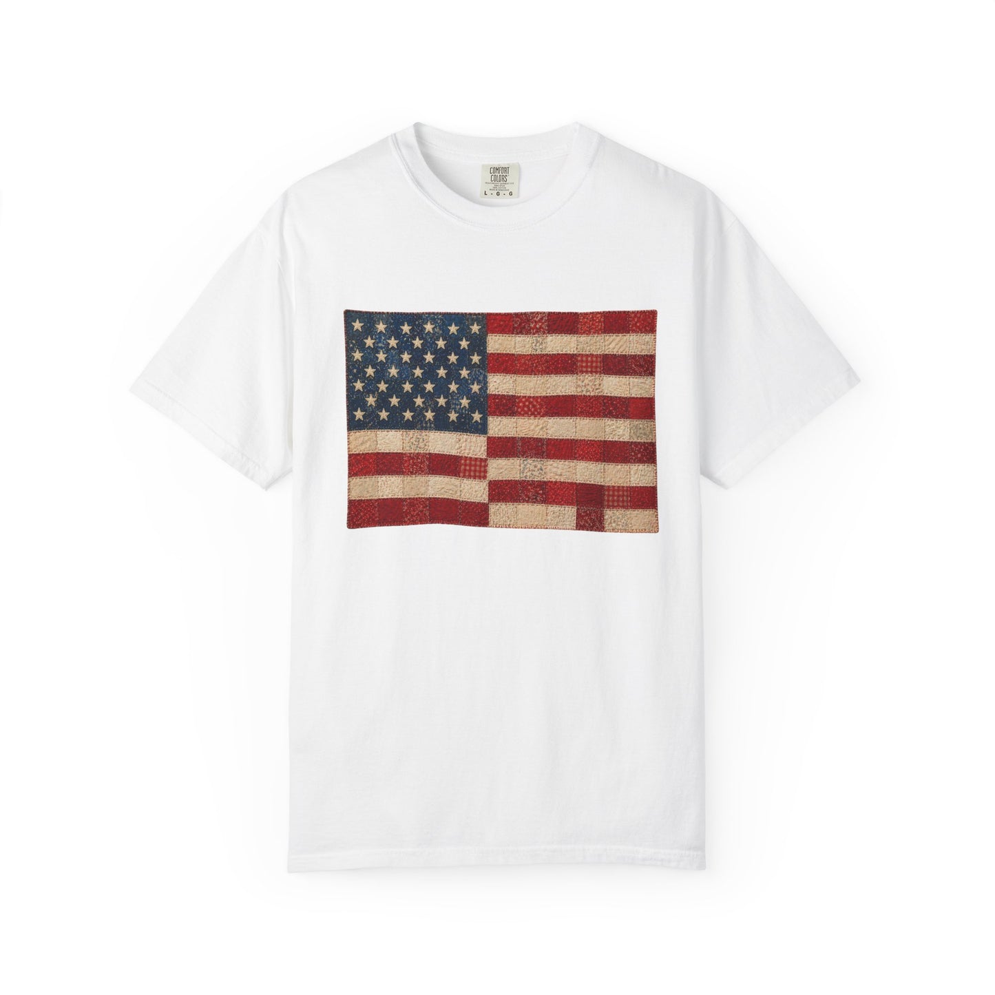 Comfort Colors Printed Faux Quilted Flag Shirt USA Graphic Shirt Red White Blue Tee America 250 Shirt