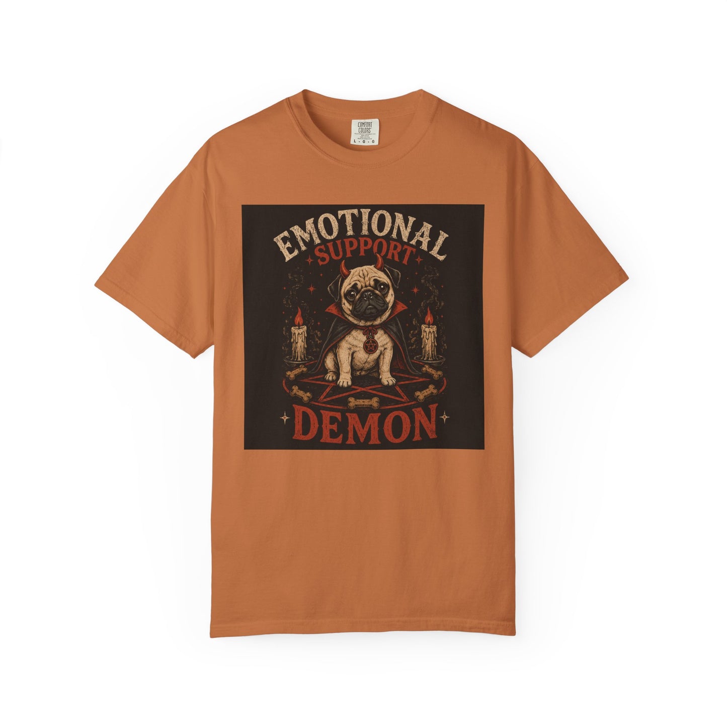 Emotional Support Demon Pug Tee | Funny Halloween Shirt for Dog Lovers | Cute Goth Devil Pug T-Shirt | Spooky Season Graphic Tee