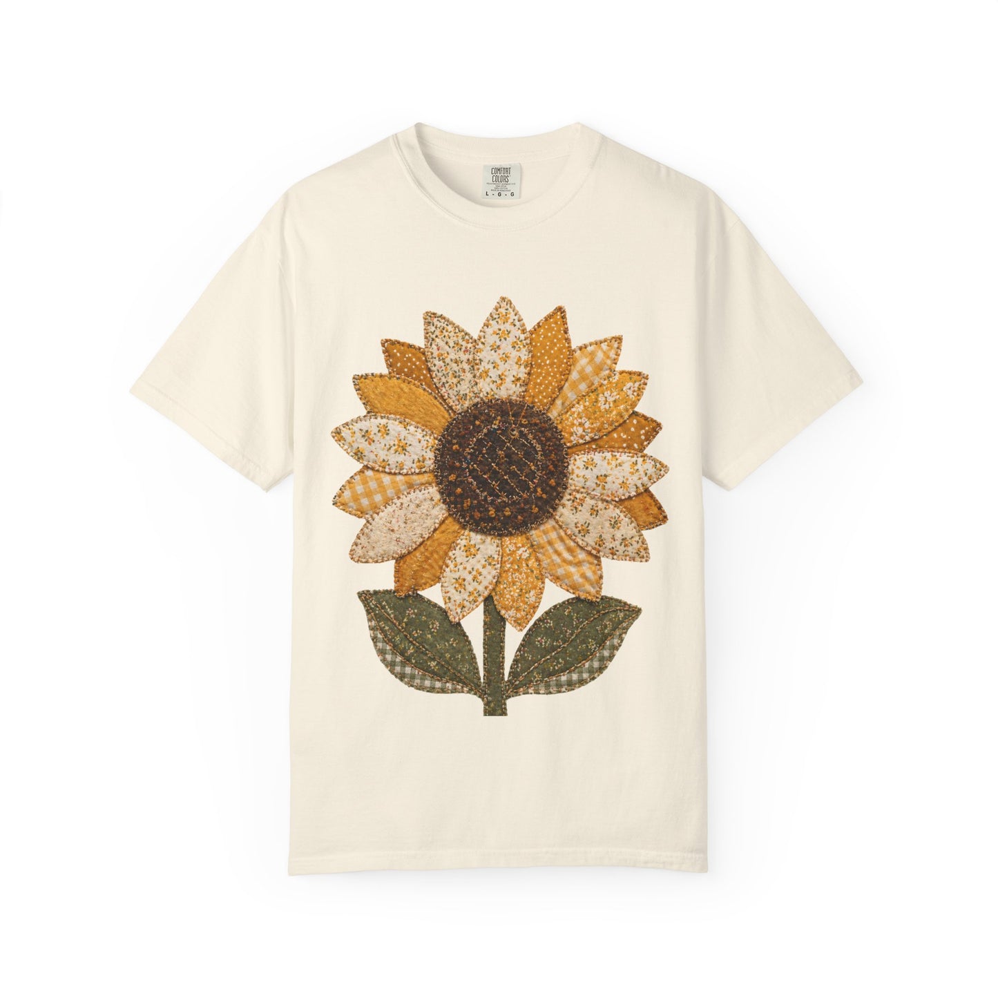 Comfort Colors Printed Faux Quilted Sunflower Shirt, Flower Print Shirt, Woman Garden Shirt, Fancy Sunflower Shirt, Floral Tee