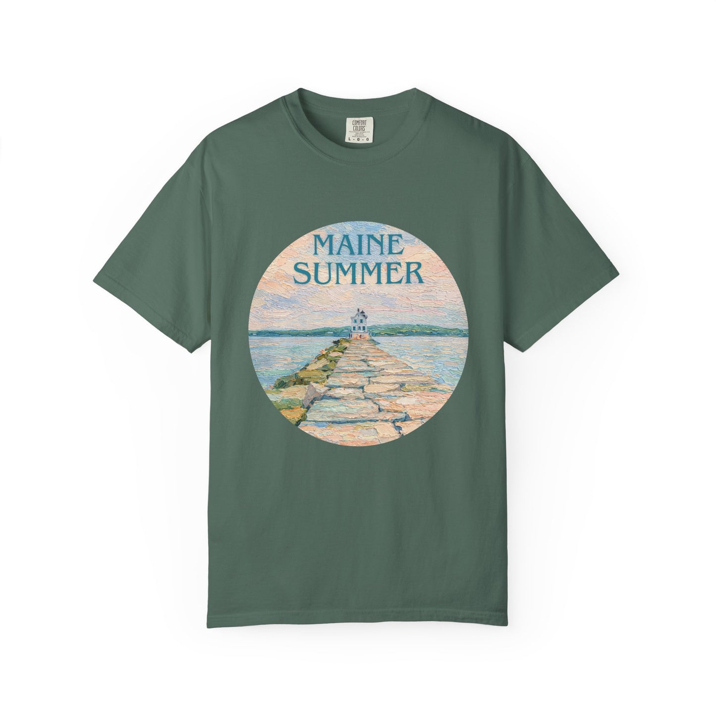 Pastel Coastal Lighthouse Graphic T-Shirt – Aesthetic Beach Scene Art Tee for Ocean Lovers