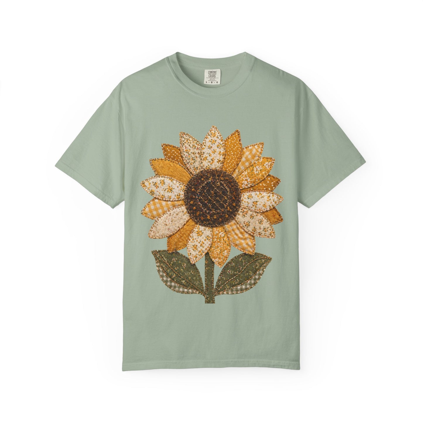 Comfort Colors Printed Faux Quilted Sunflower Shirt, Flower Print Shirt, Woman Garden Shirt, Fancy Sunflower Shirt, Floral Tee
