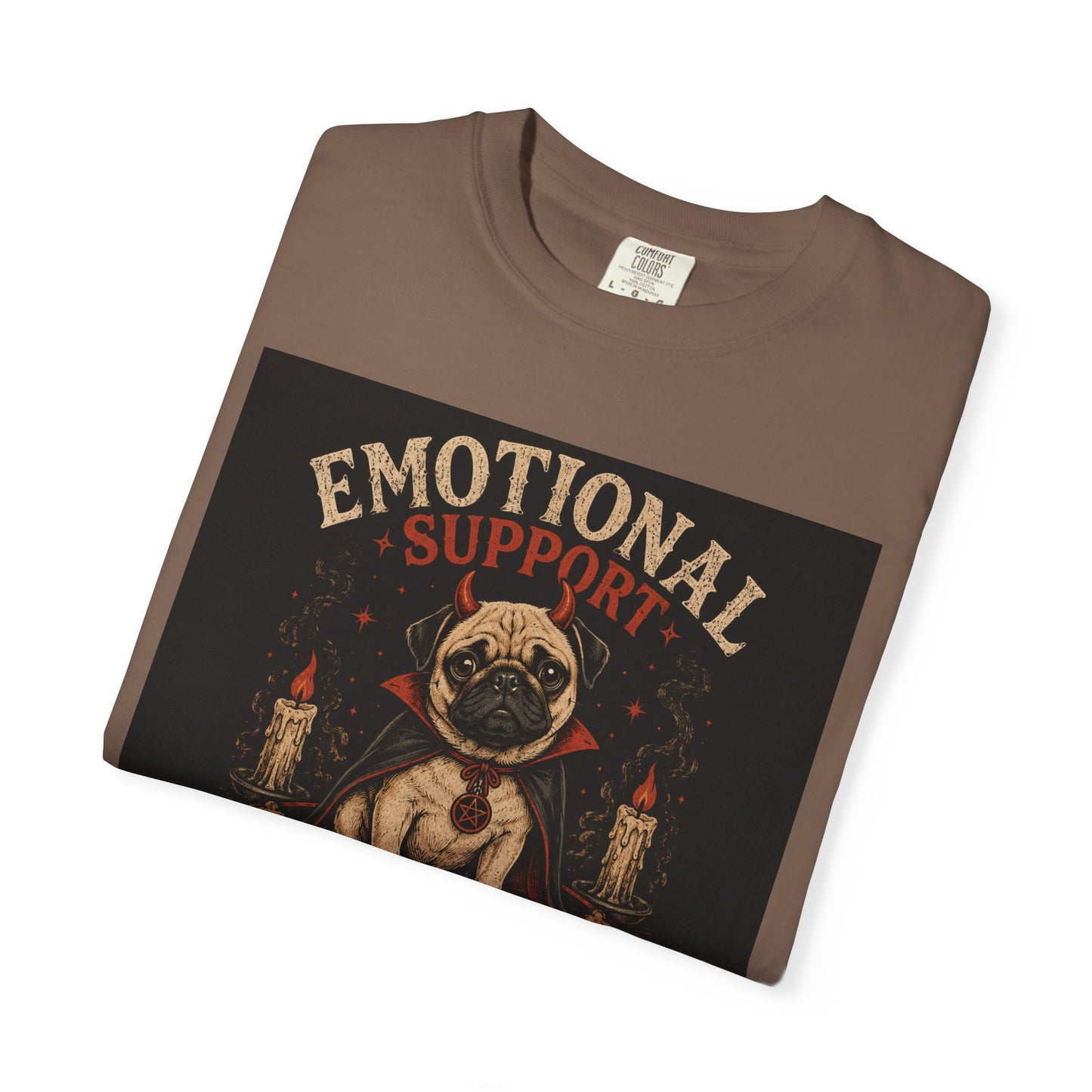 Emotional Support Demon Pug Tee | Funny Halloween Shirt for Dog Lovers | Cute Goth Devil Pug T-Shirt | Spooky Season Graphic Tee
