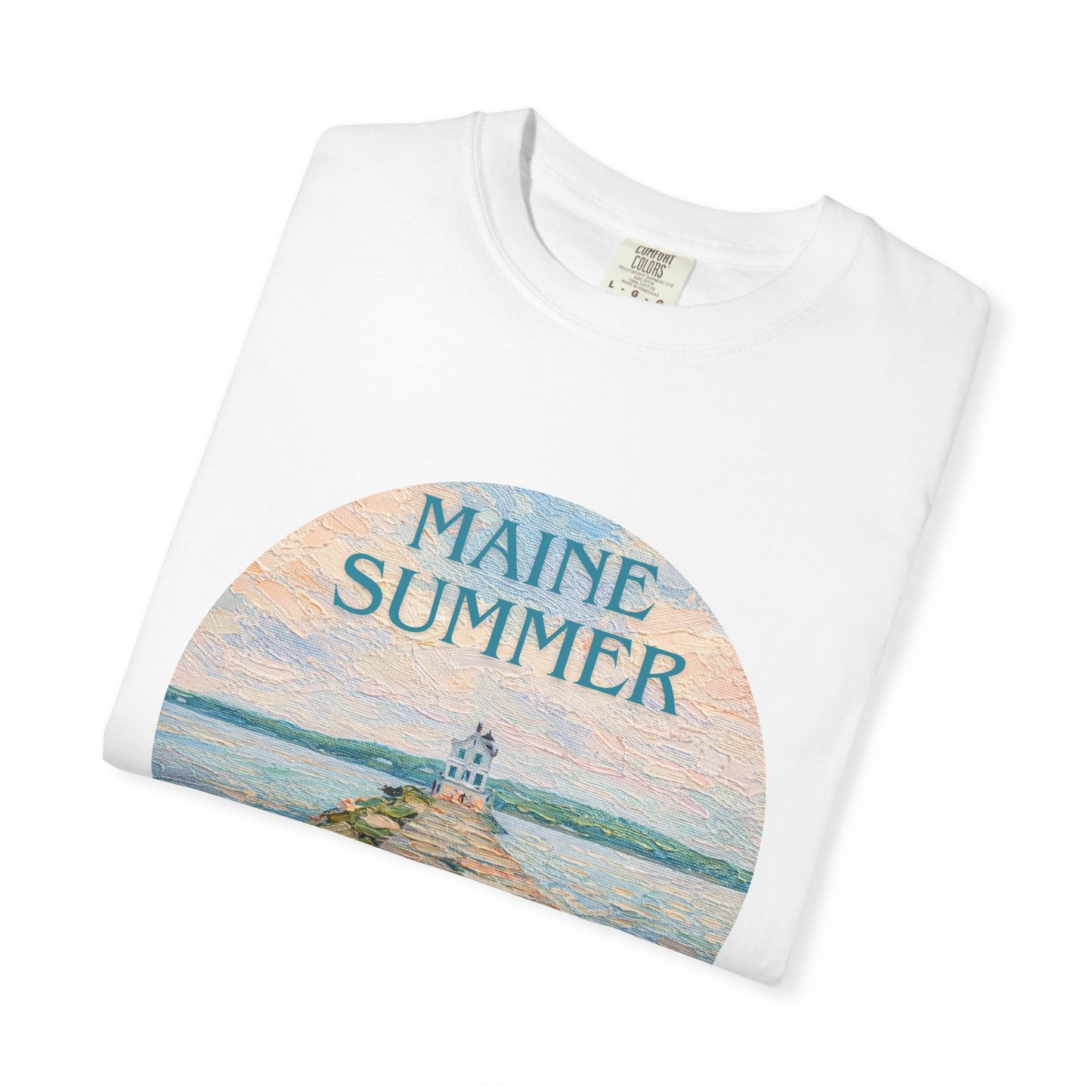 Pastel Coastal Lighthouse Graphic T-Shirt – Aesthetic Beach Scene Art Tee for Ocean Lovers