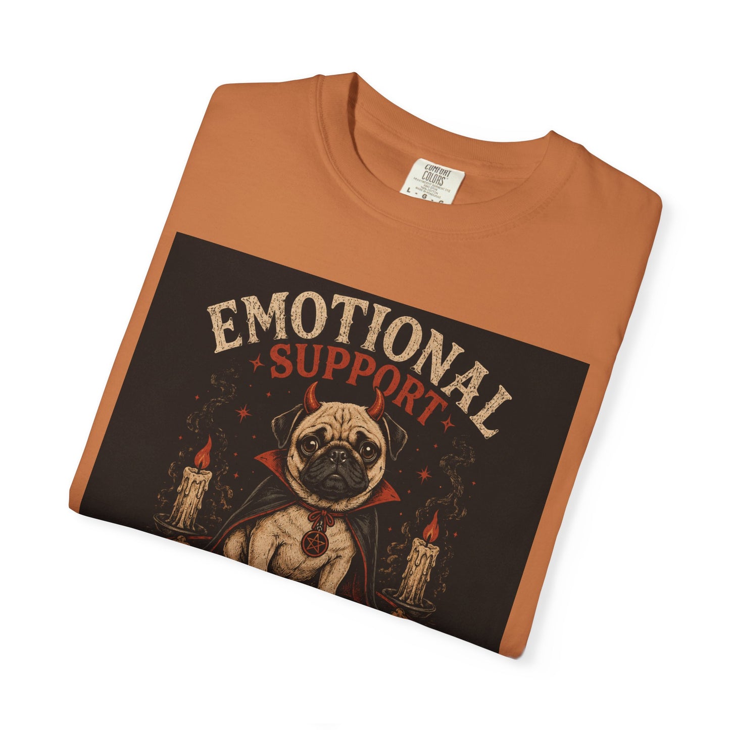 Emotional Support Demon Pug Tee | Funny Halloween Shirt for Dog Lovers | Cute Goth Devil Pug T-Shirt | Spooky Season Graphic Tee