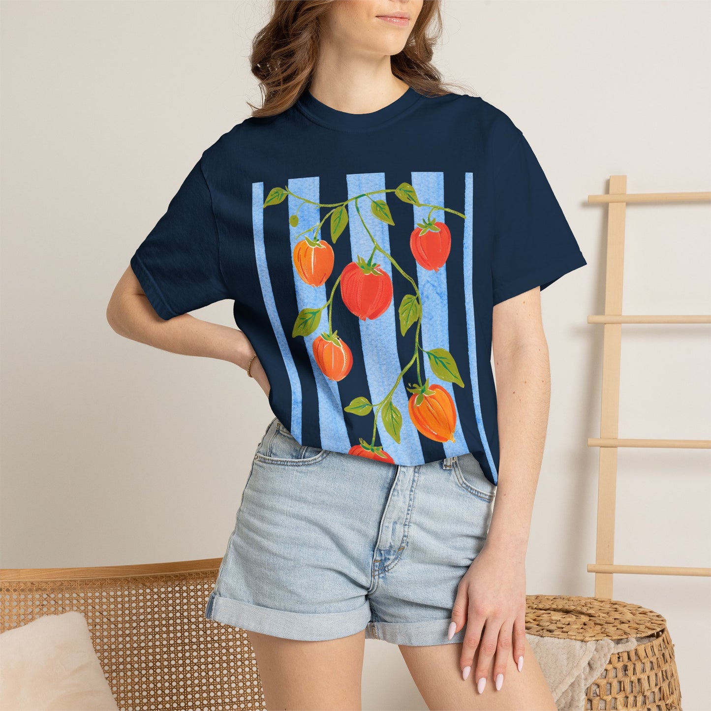 Tomato Vine Graphic T-Shirt – Italian Summer Aesthetic Tee, Mediterranean Fruit Art Shirt