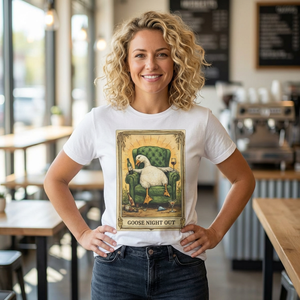 Tarot Goose Night Out T-shirt | Funny Goose Illustration