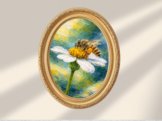 Bee oil painting print, bee-print, vintage bee print, cottagecorer art, illustrated insect, garden decorator, bee decorating bee lovers gift