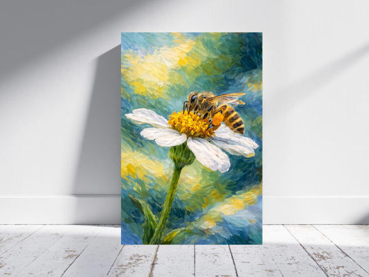 Bee oil painting print, bee-print, vintage bee print, cottagecorer art, illustrated insect, garden decorator, bee decorating bee lovers gift