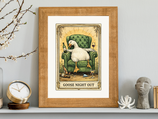 Tarot Goose Print, Goose Night Out Cute Goose Illustration Bar Cart Decorations Funny Goose Poster Cute Tarot Poster Girls Night Out Poster