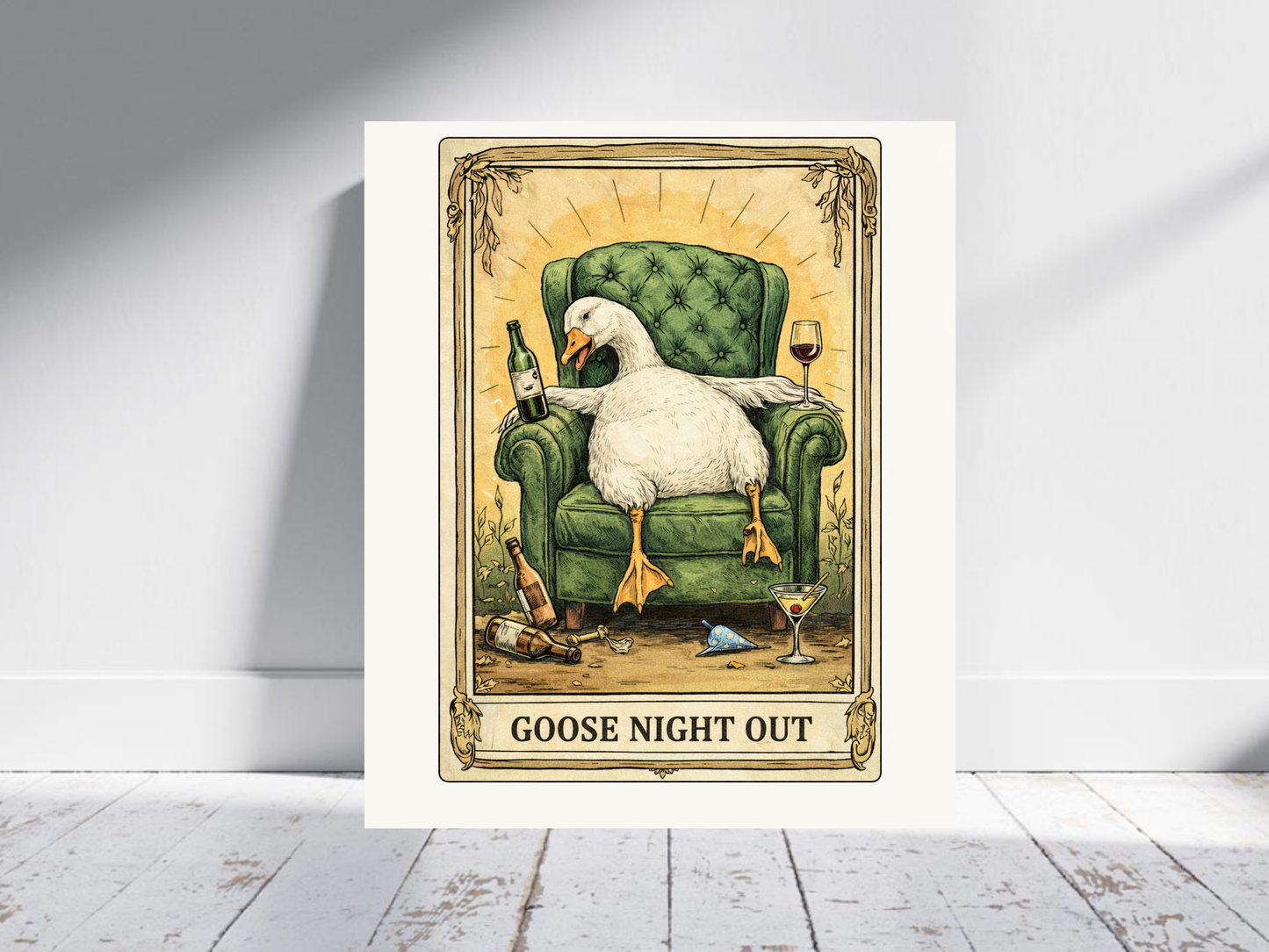 Tarot Goose Print, Goose Night Out Cute Goose Illustration Bar Cart Decorations Funny Goose Poster Cute Tarot Poster Girls Night Out Poster