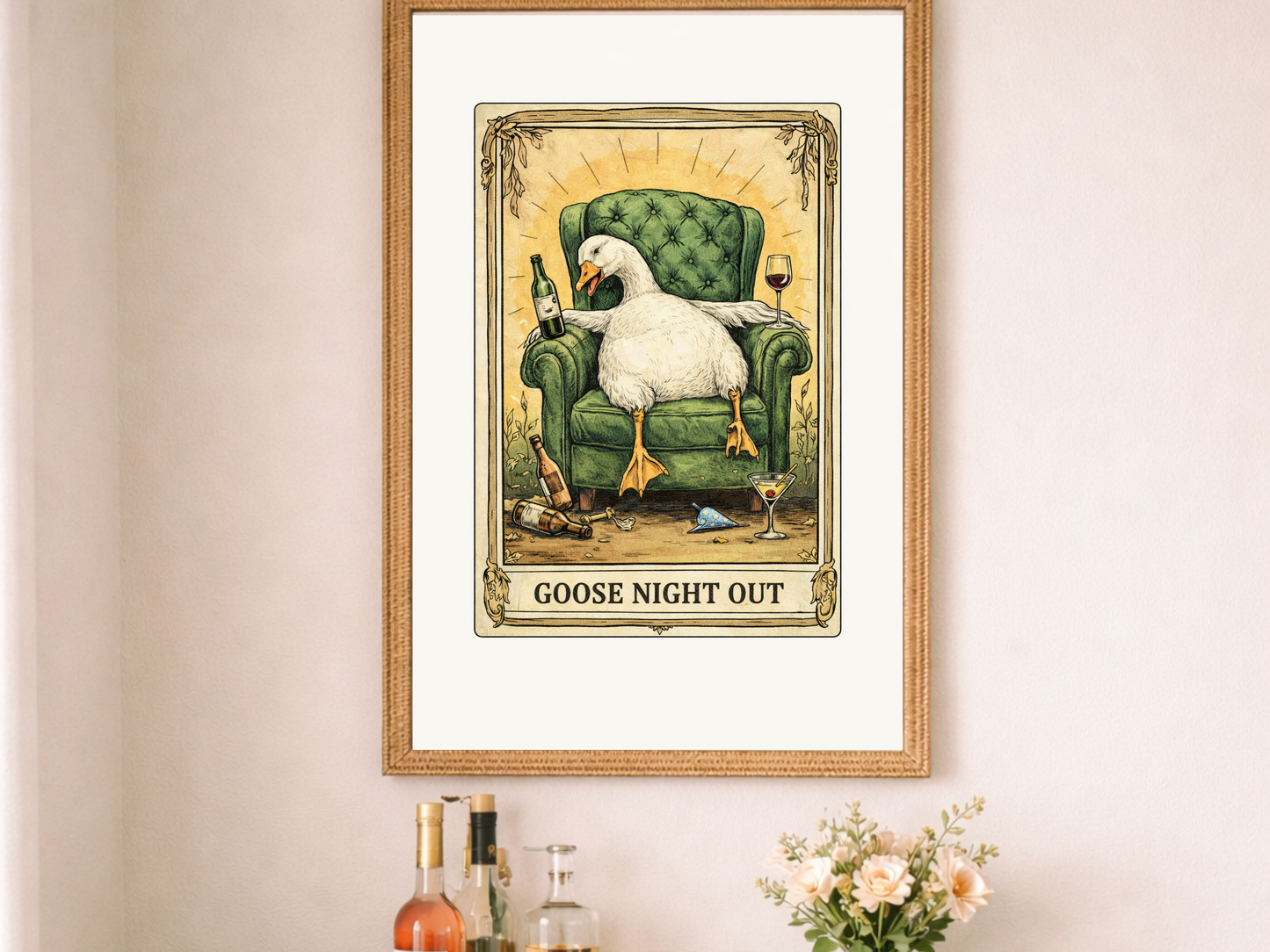 Tarot Goose Print, Goose Night Out Cute Goose Illustration Bar Cart Decorations Funny Goose Poster Cute Tarot Poster Girls Night Out Poster