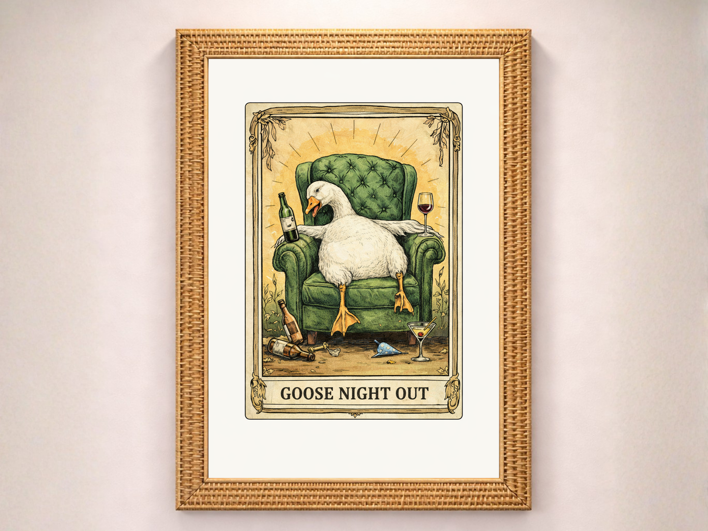 Tarot Goose Print, Goose Night Out Cute Goose Illustration Bar Cart Decorations Funny Goose Poster Cute Tarot Poster Girls Night Out Poster