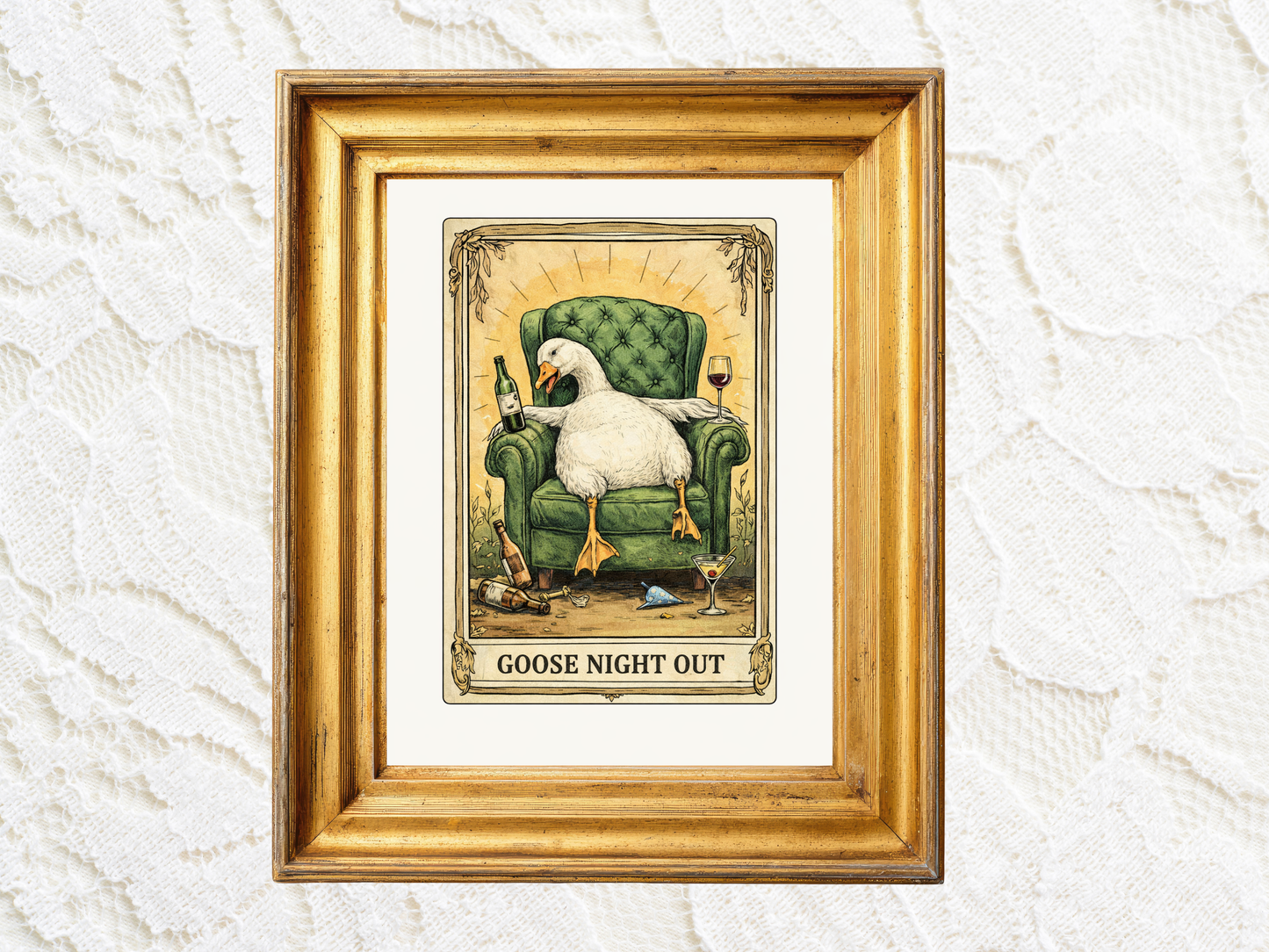 Tarot Goose Print, Goose Night Out Cute Goose Illustration Bar Cart Decorations Funny Goose Poster Cute Tarot Poster Girls Night Out Poster