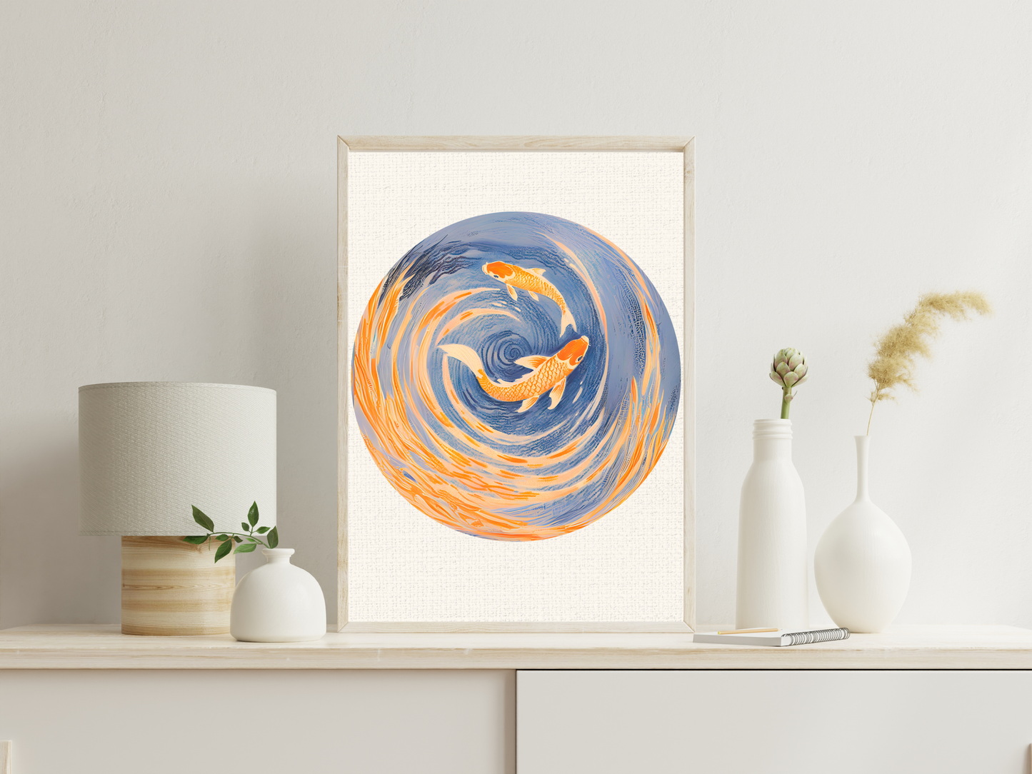 Koi Fish Chinoiserie Poster, Rolled Posters | Blue Coastal Wall Art