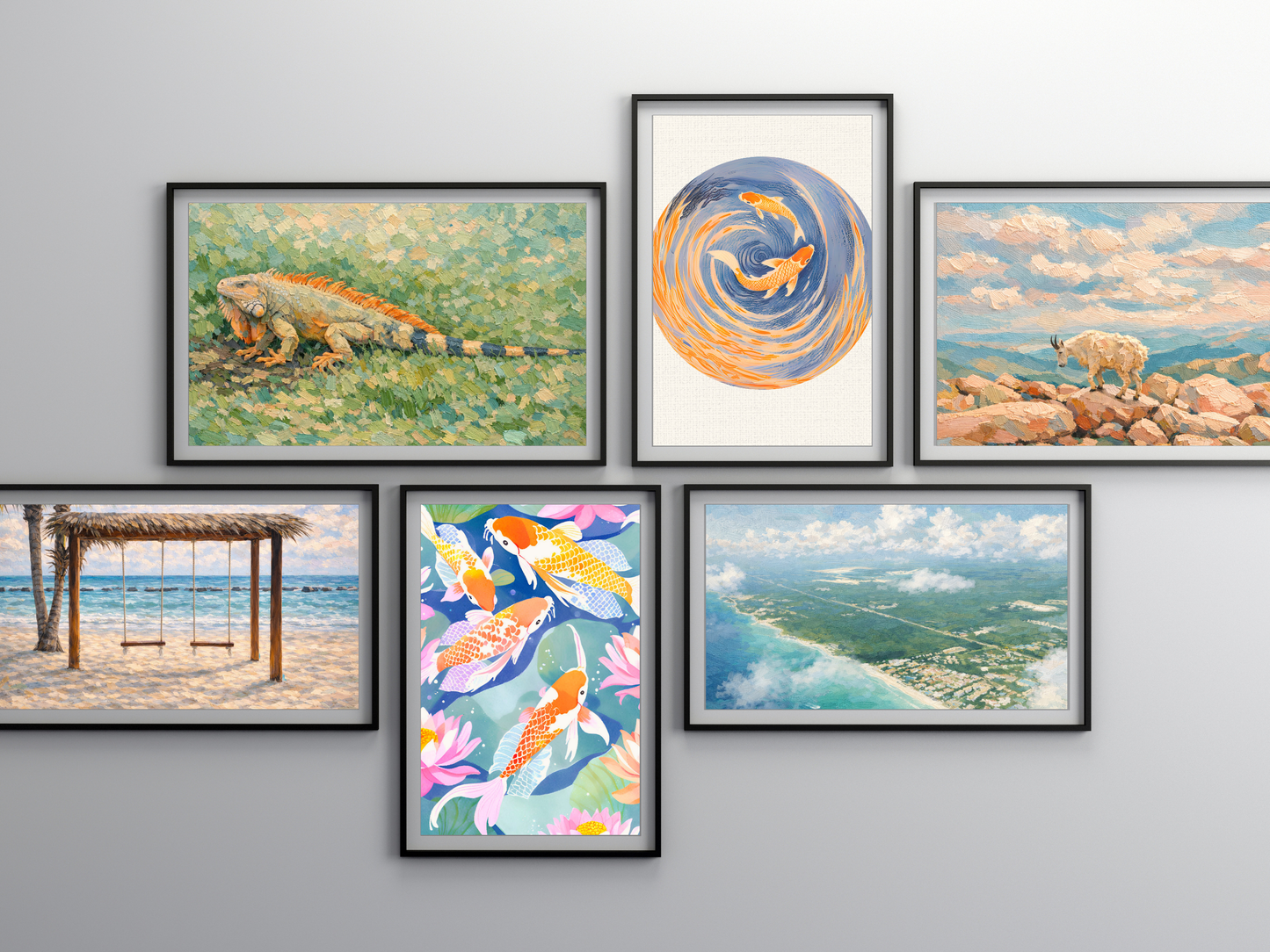 Koi Fish Chinoiserie Poster, Rolled Posters | Blue Coastal Wall Art