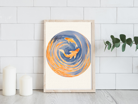 Koi Fish Chinoiserie Poster, Rolled Posters | Blue Coastal Wall Art