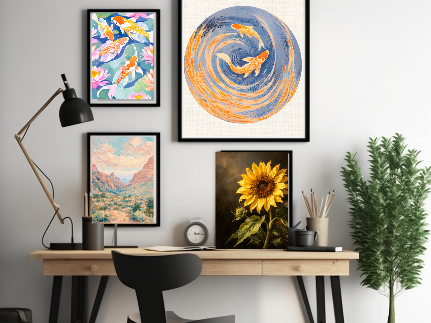 Koi Fish Chinoiserie Poster, Rolled Posters | Blue Coastal Wall Art