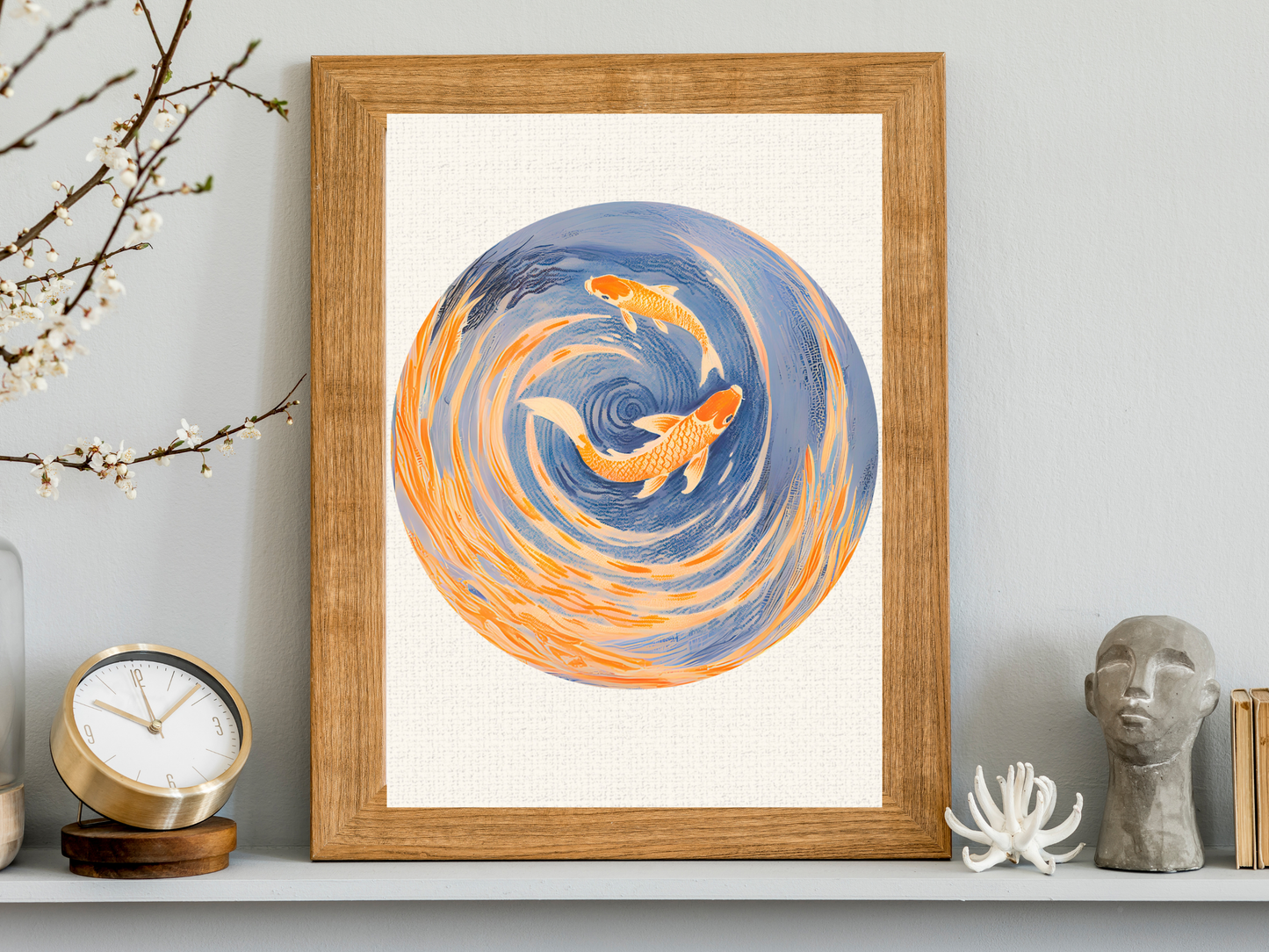 Koi Fish Chinoiserie Poster, Rolled Posters | Blue Coastal Wall Art