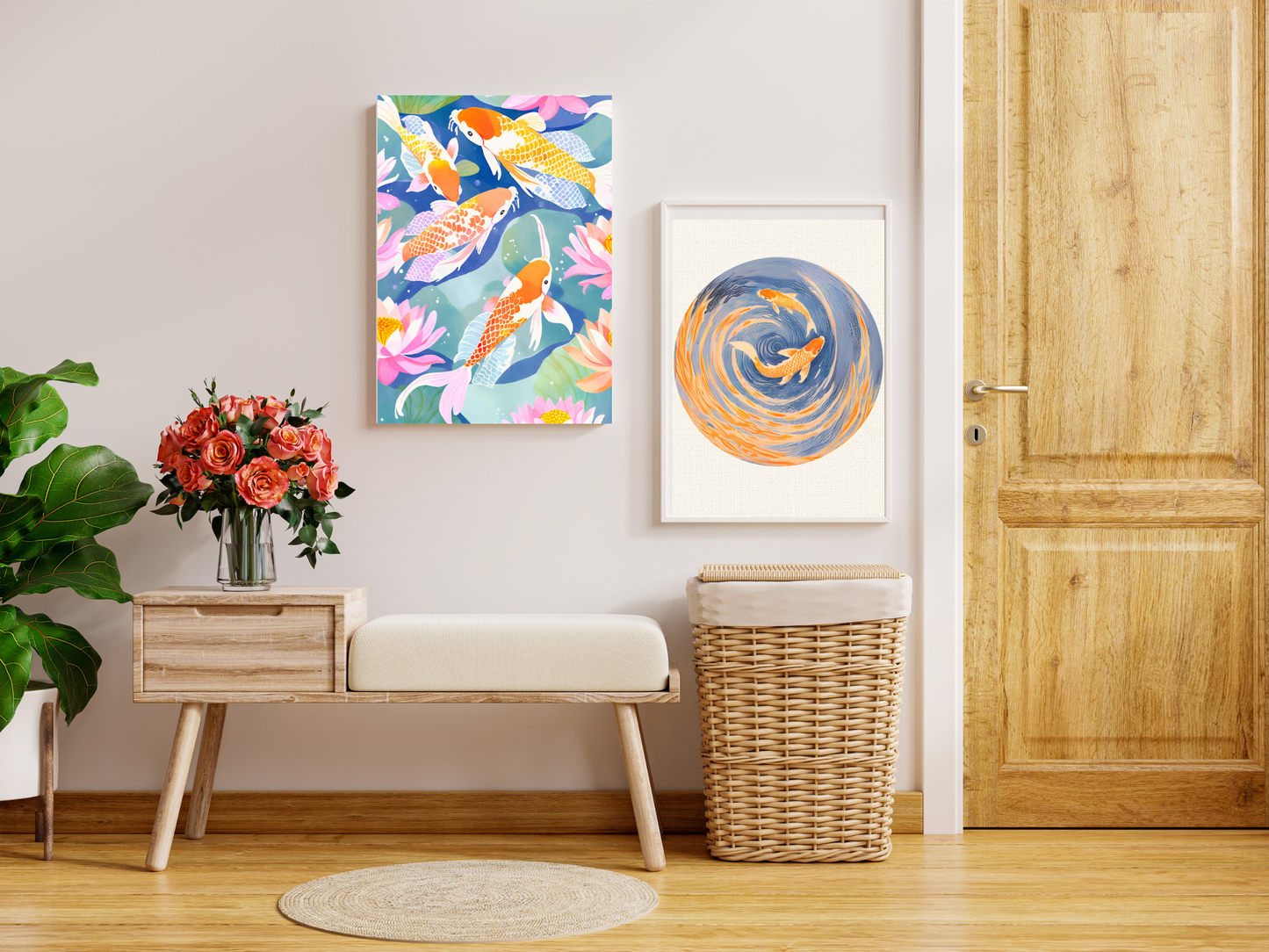 Koi Fish Chinoiserie Poster, Rolled Posters | Blue Coastal Wall Art