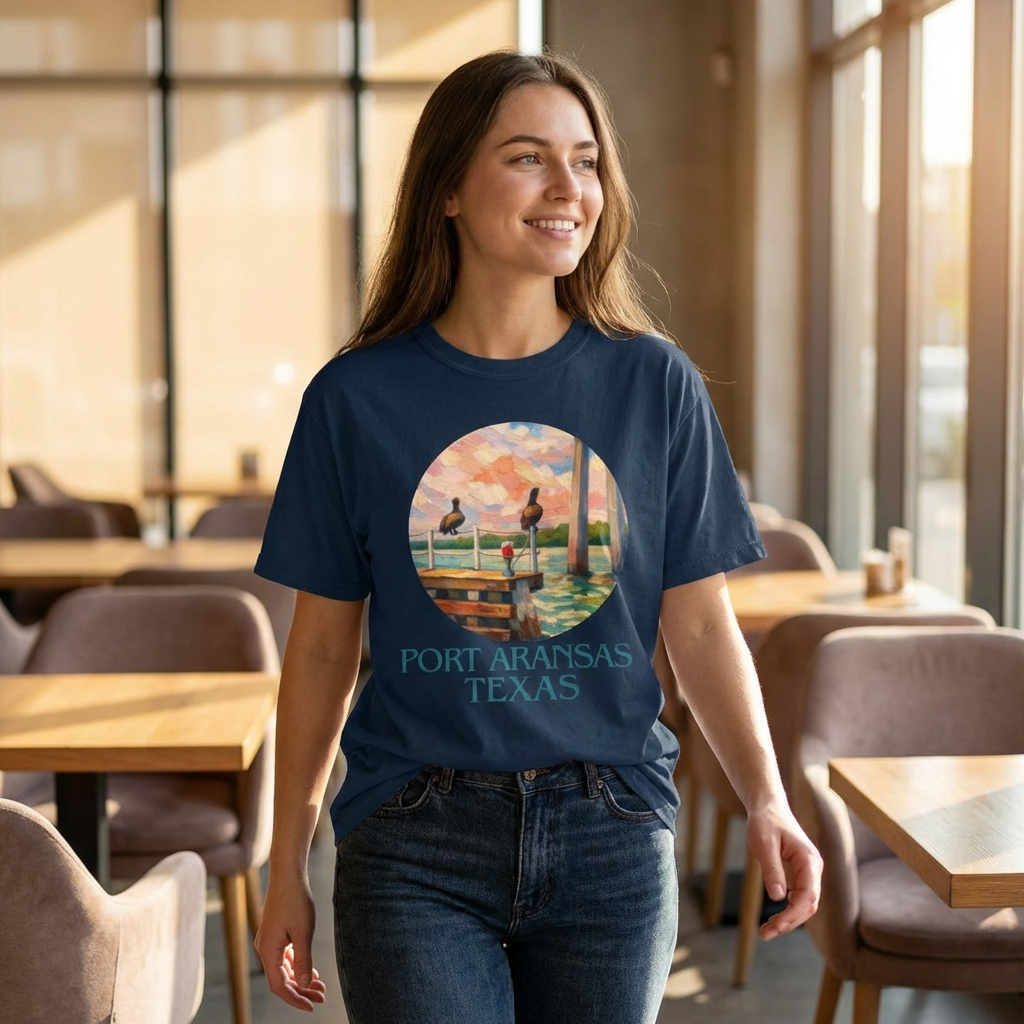 Port Aransas Texas T-Shirt – Coastal Pelican Pier Graphic Tee, Beach Town Souvenir Shirt