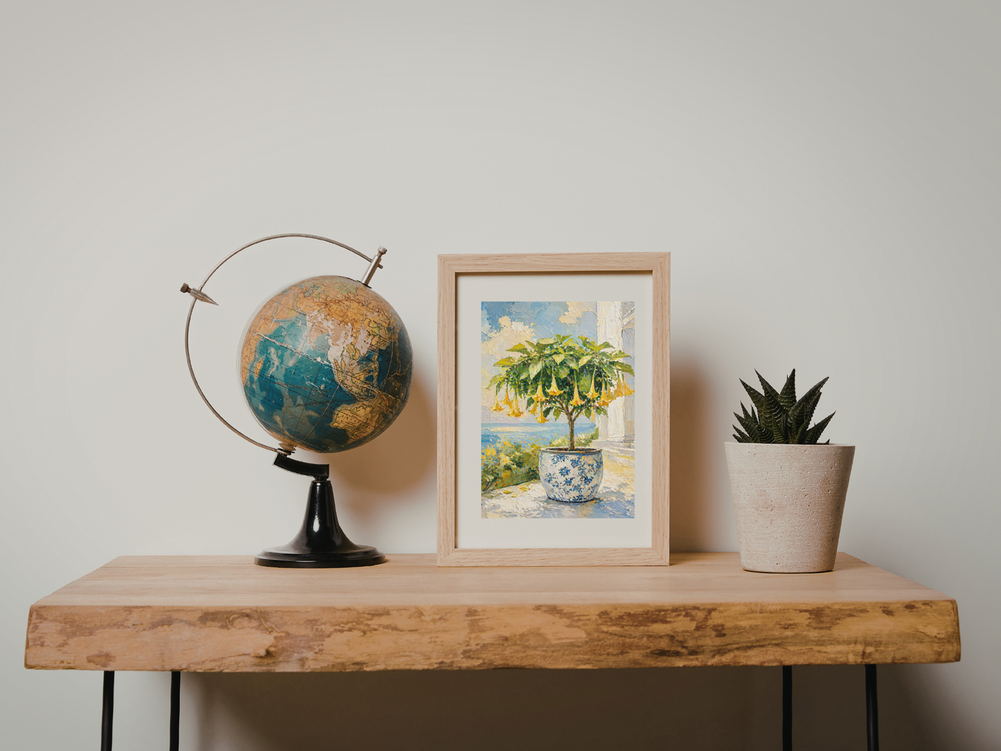Yellow Trumpet Flowering Tree Art Print Rolled Poster | Blue Chinoiserie Pot | Flowering Tree Print